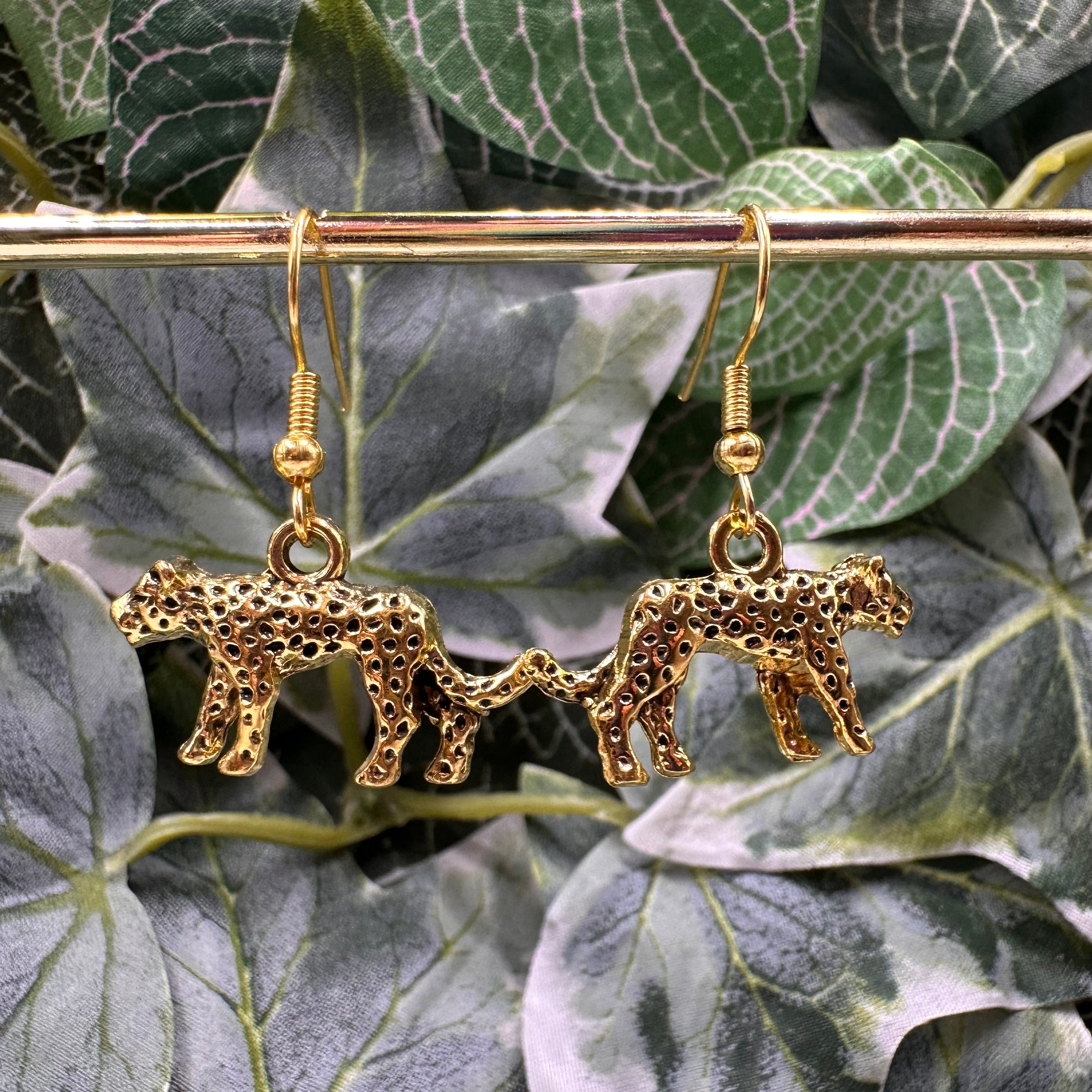 Gold Leopard Charm Earrings