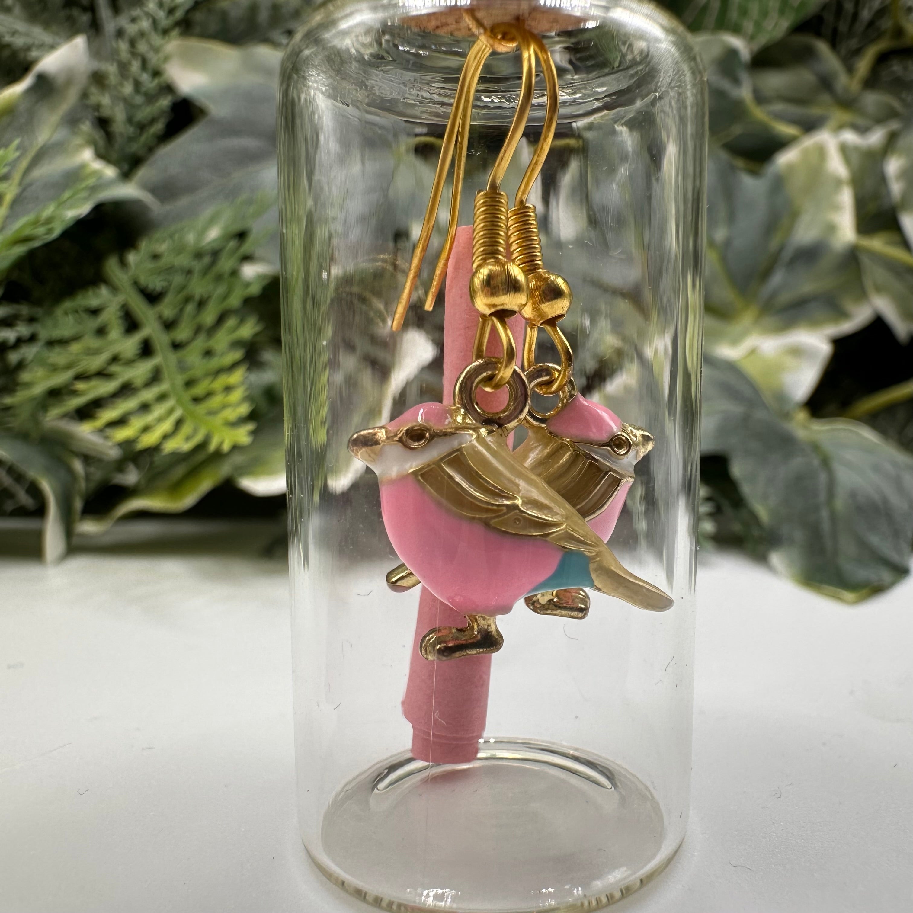 Light Pink Bird Bottled Charm Earrings - Gift Boxed