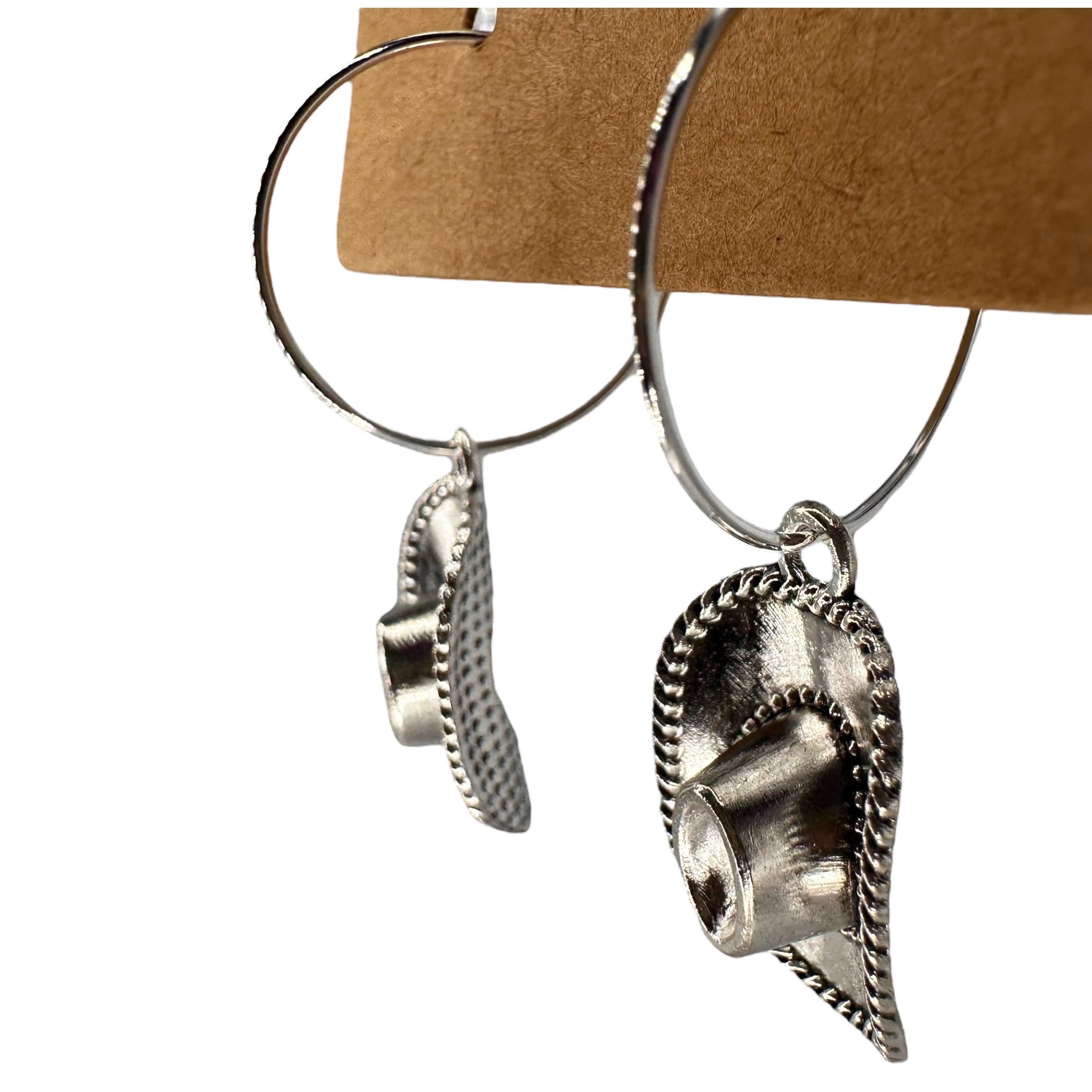 Silver cowboy hat charm earrings — Rebel Aura handmade jewellery