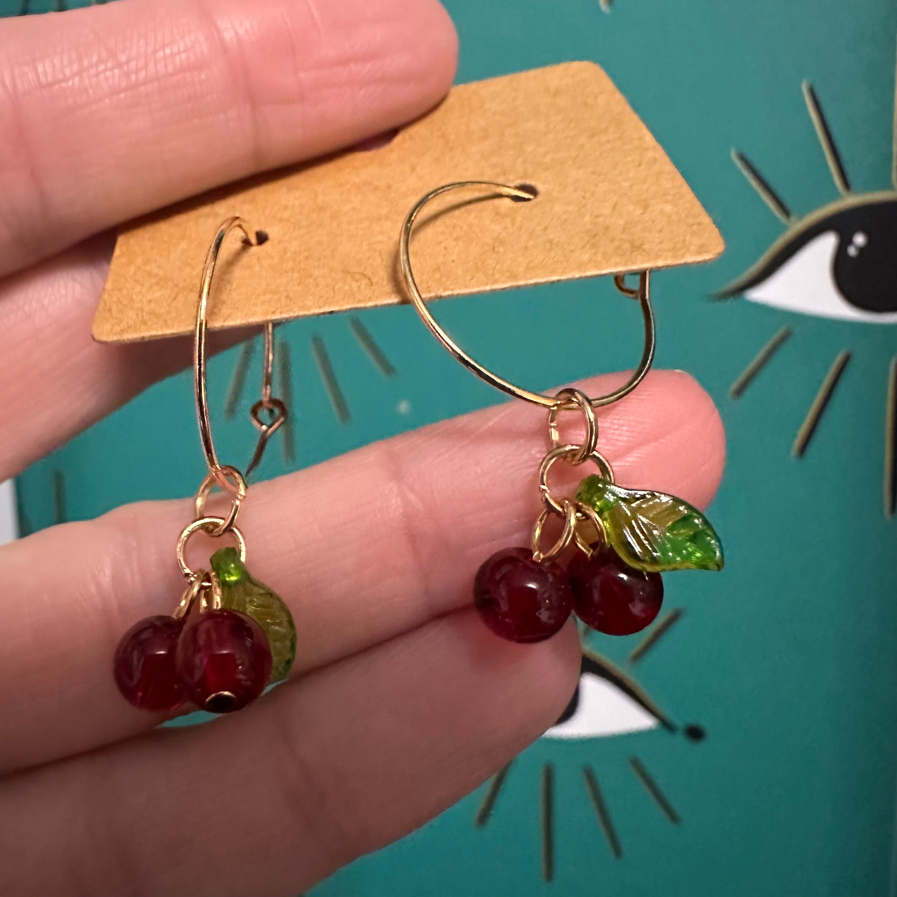 Cherry Bead Charm Earrings