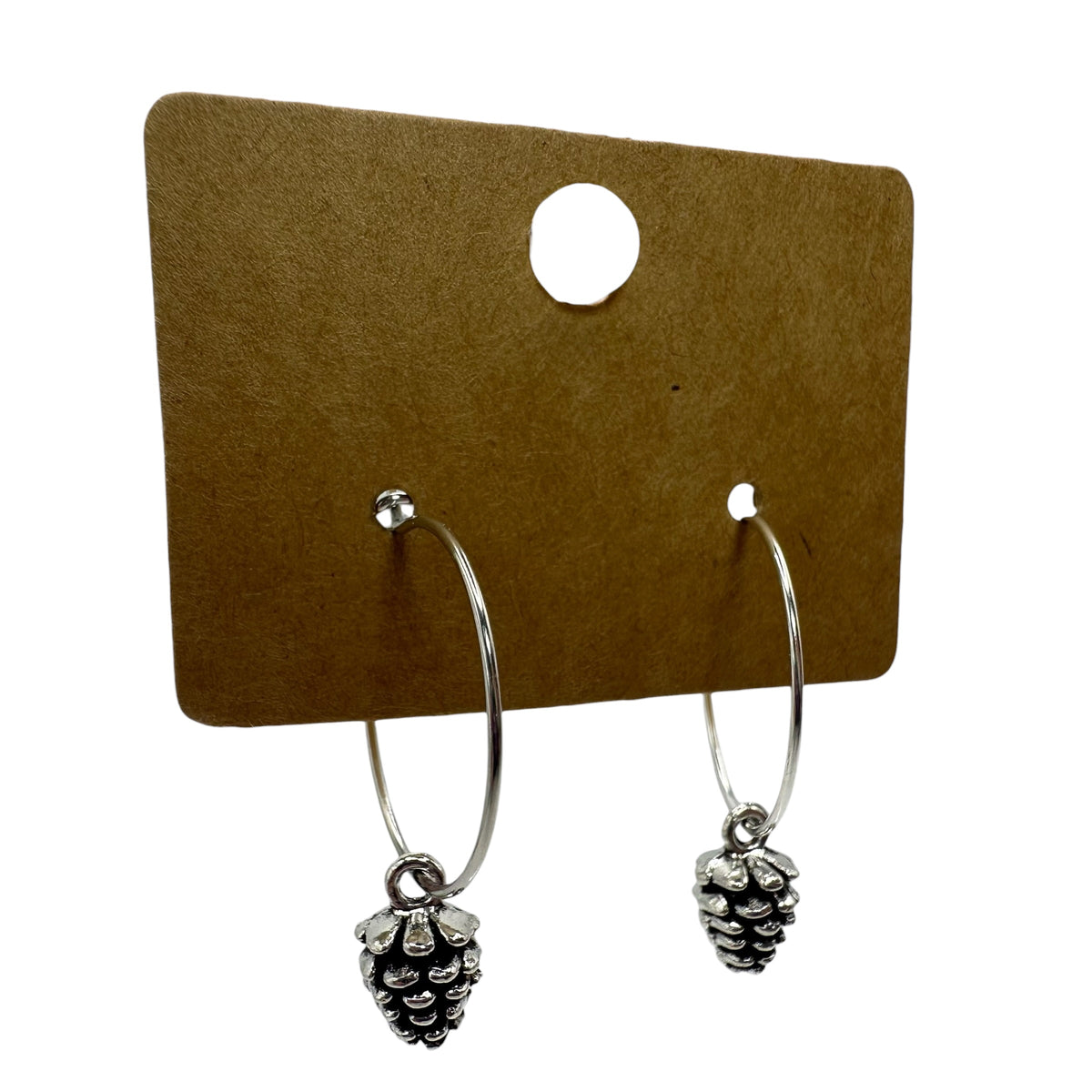 Silver Pinecone Charm Earrings