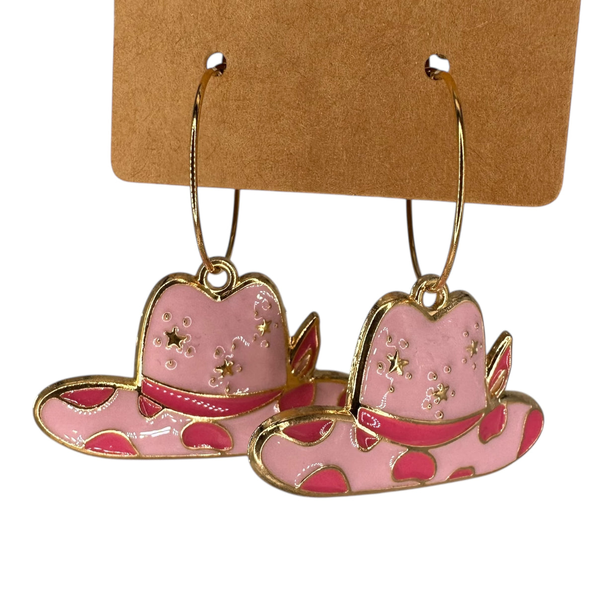 Pink cowgirl hat charm earrings — Rebel Aura handmade jewellery