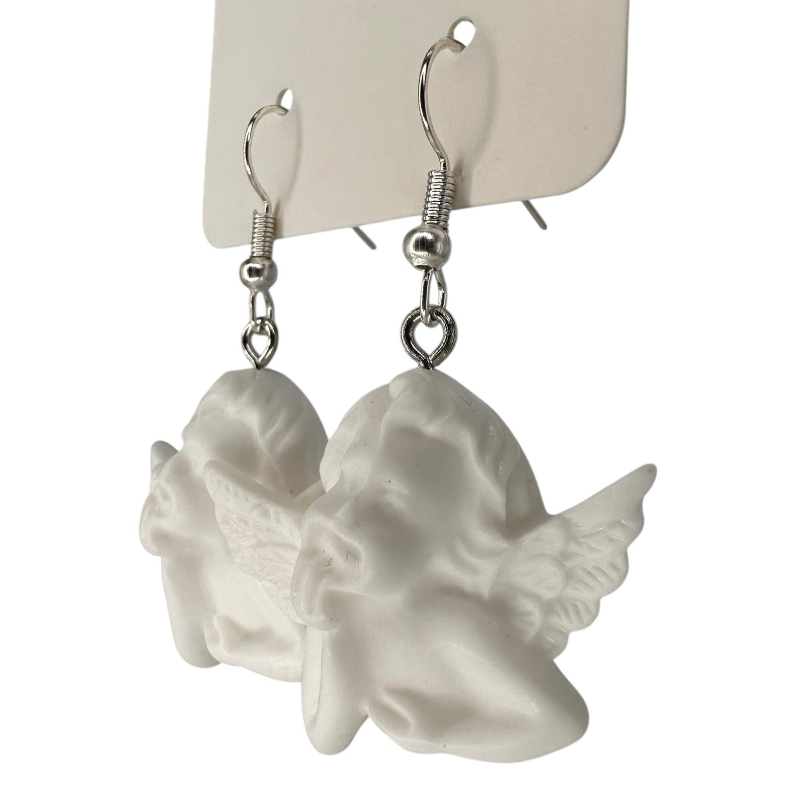 White cherub charm earrings — Rebel Aura handmade jewellery