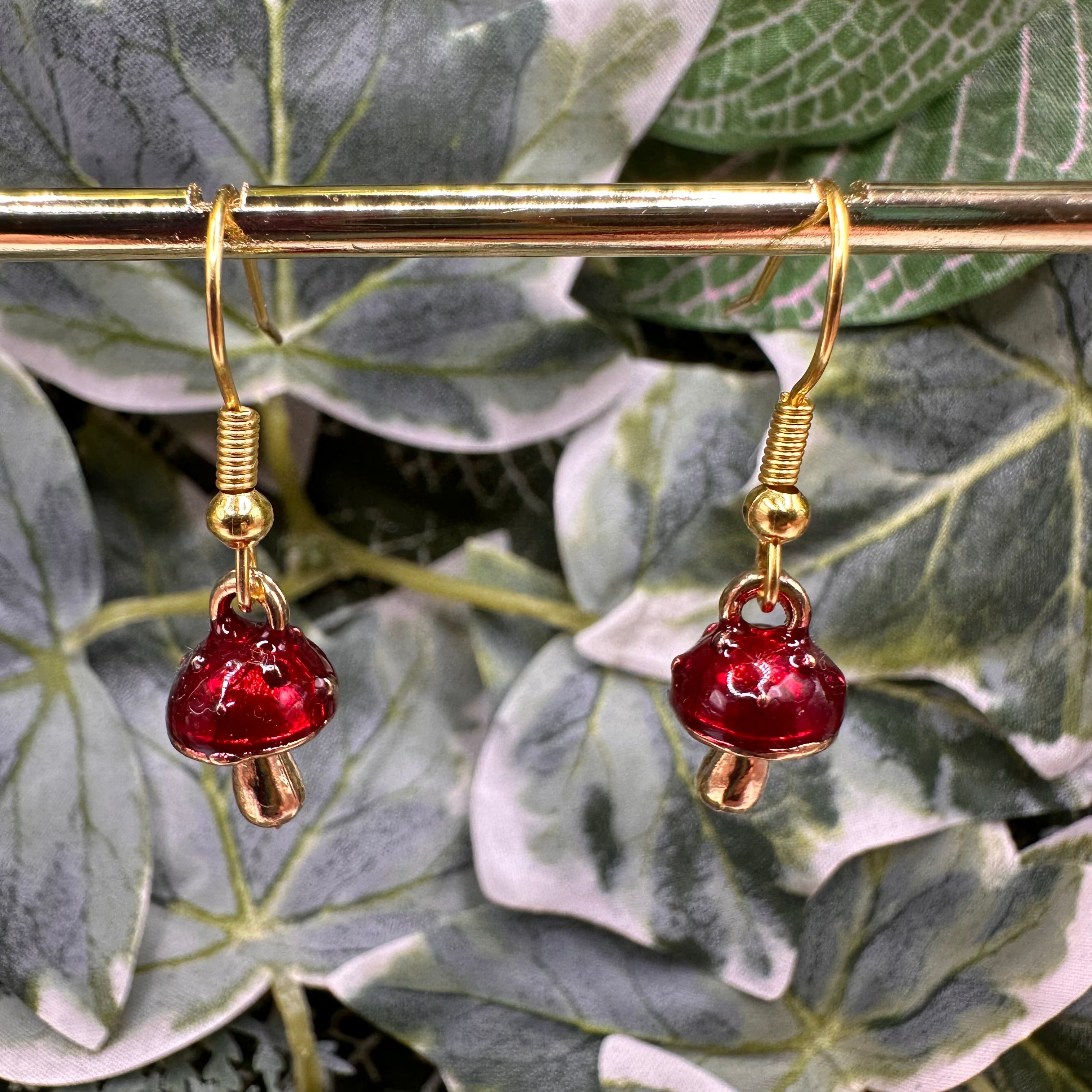 Red Toadstool Charm Earrings