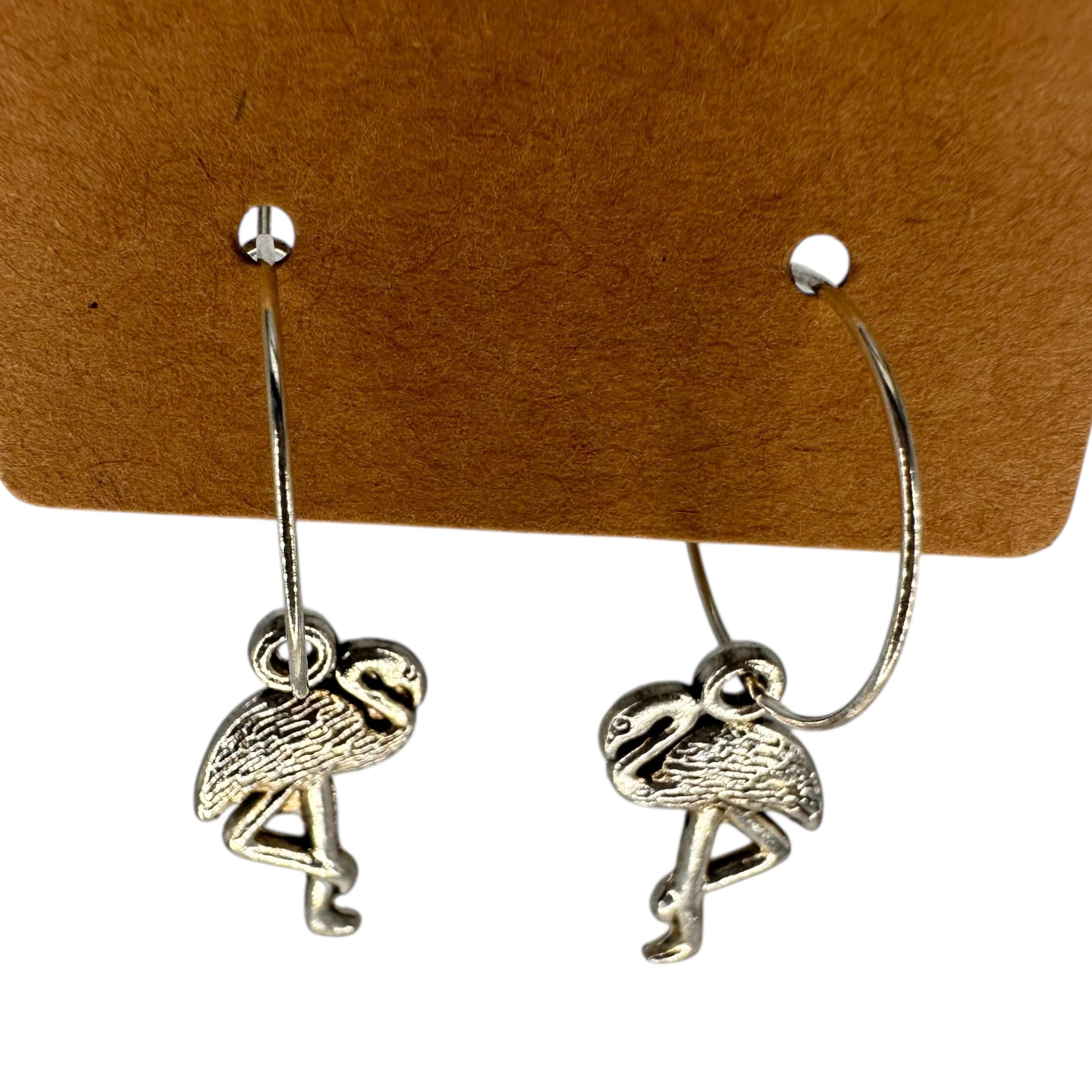 Silver Flamingo Charm Earrings