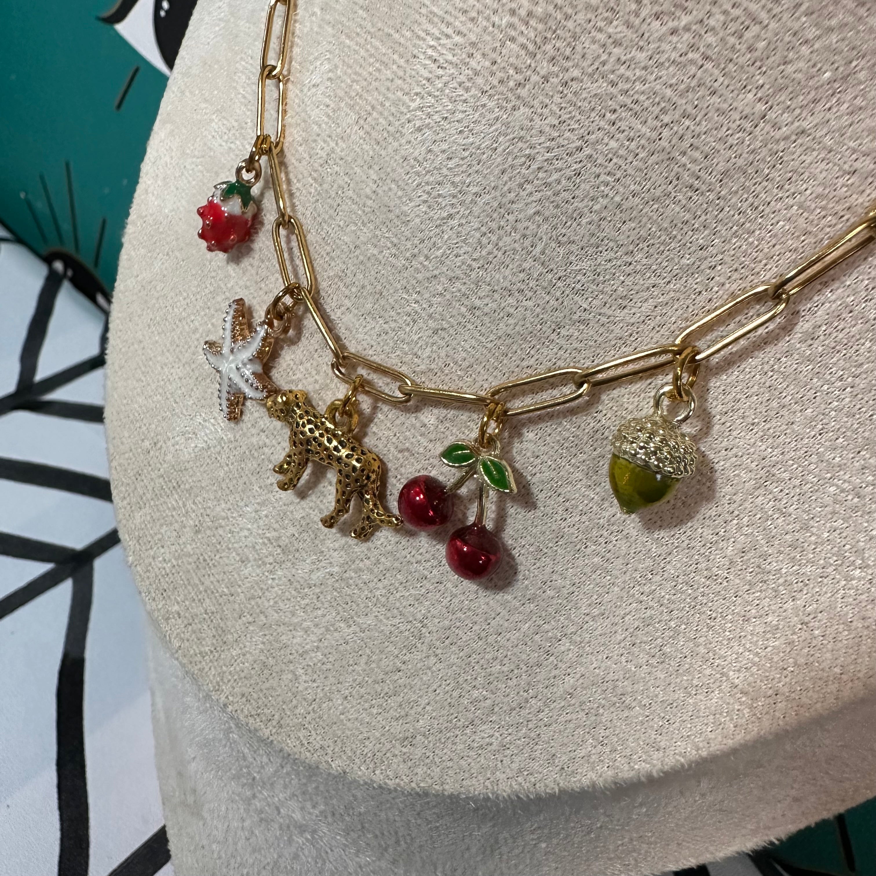 Cherry Leopard Parade - Multi-Charm Necklace