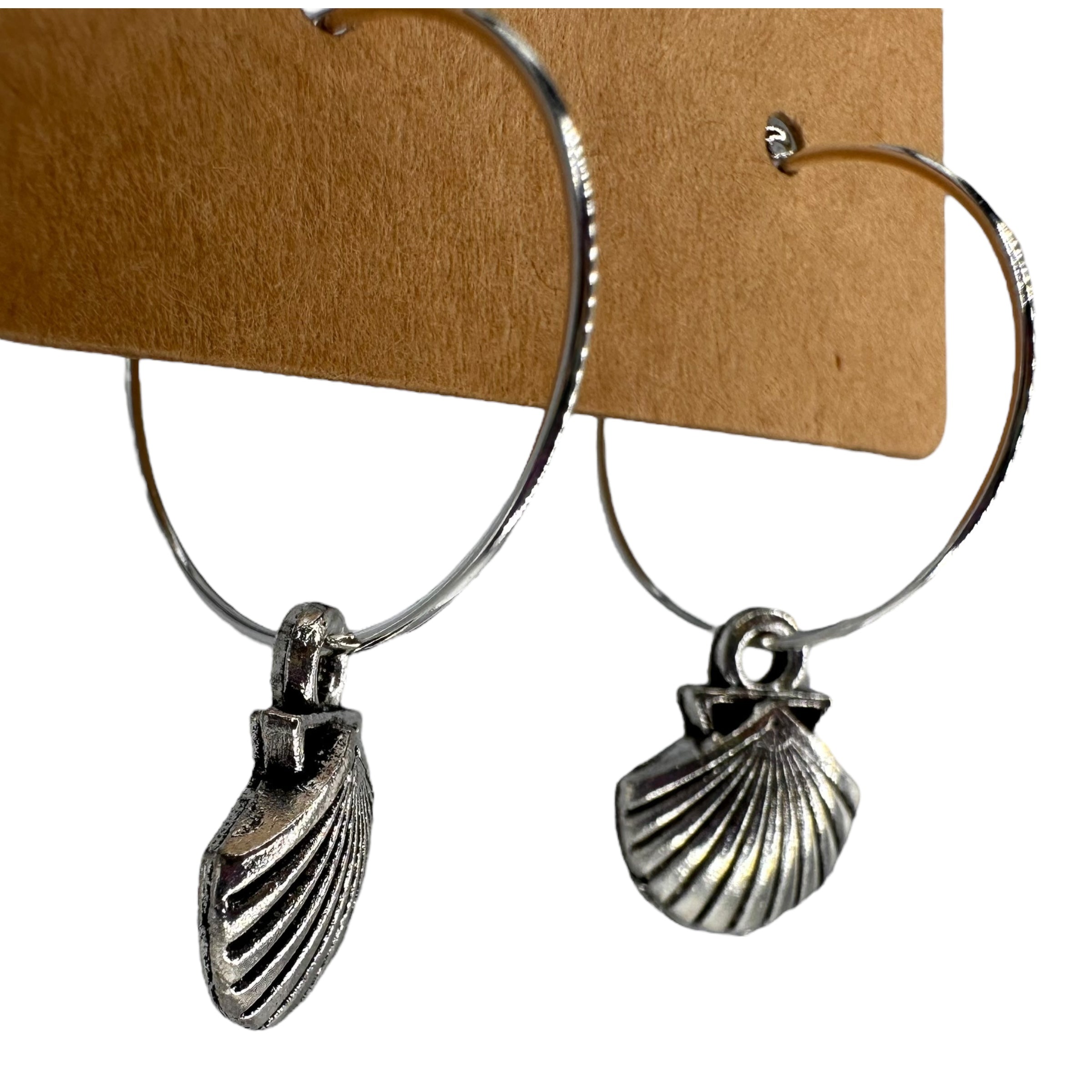 Silver Shell Charm Earrings