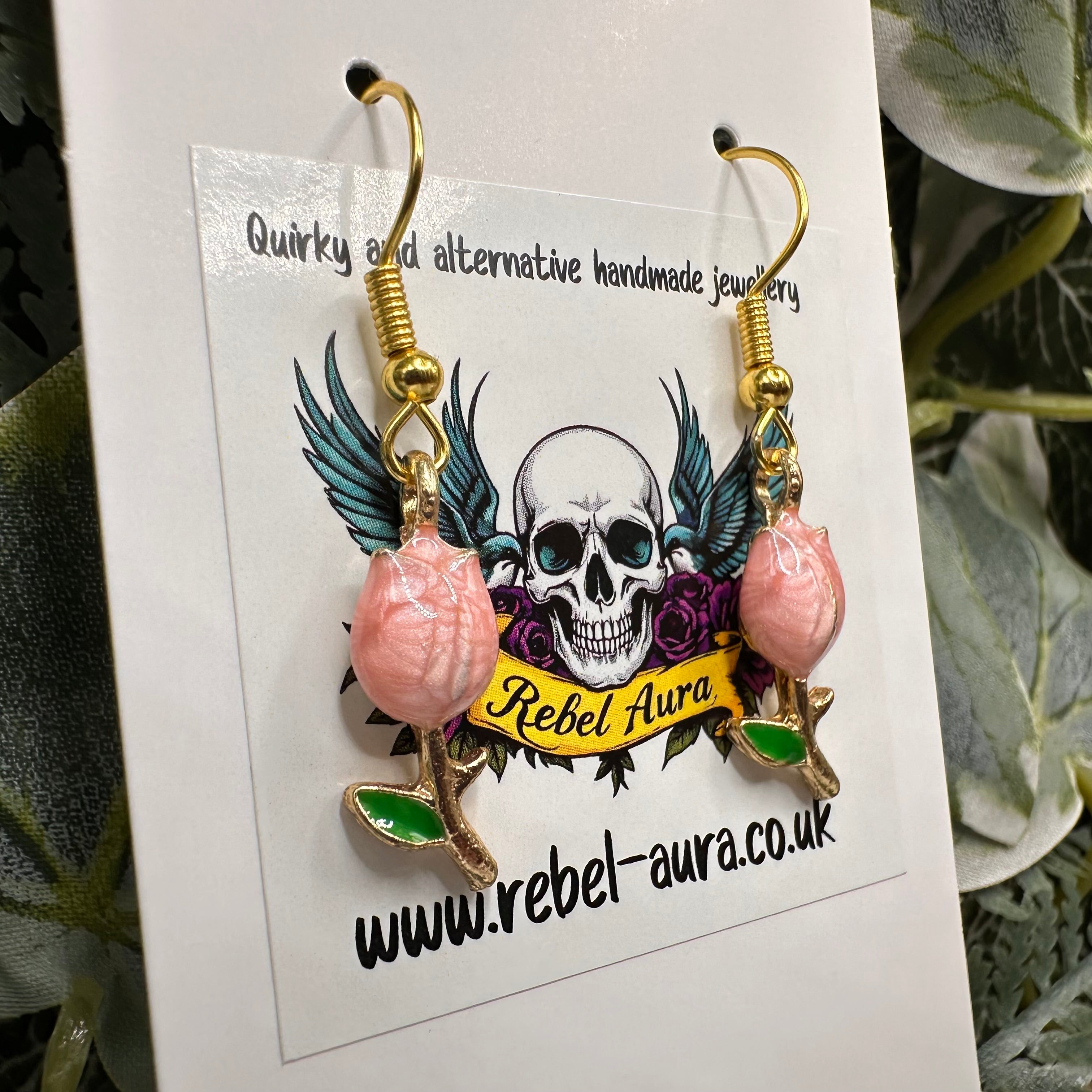 Pink & Gold Rose Charm Earrings