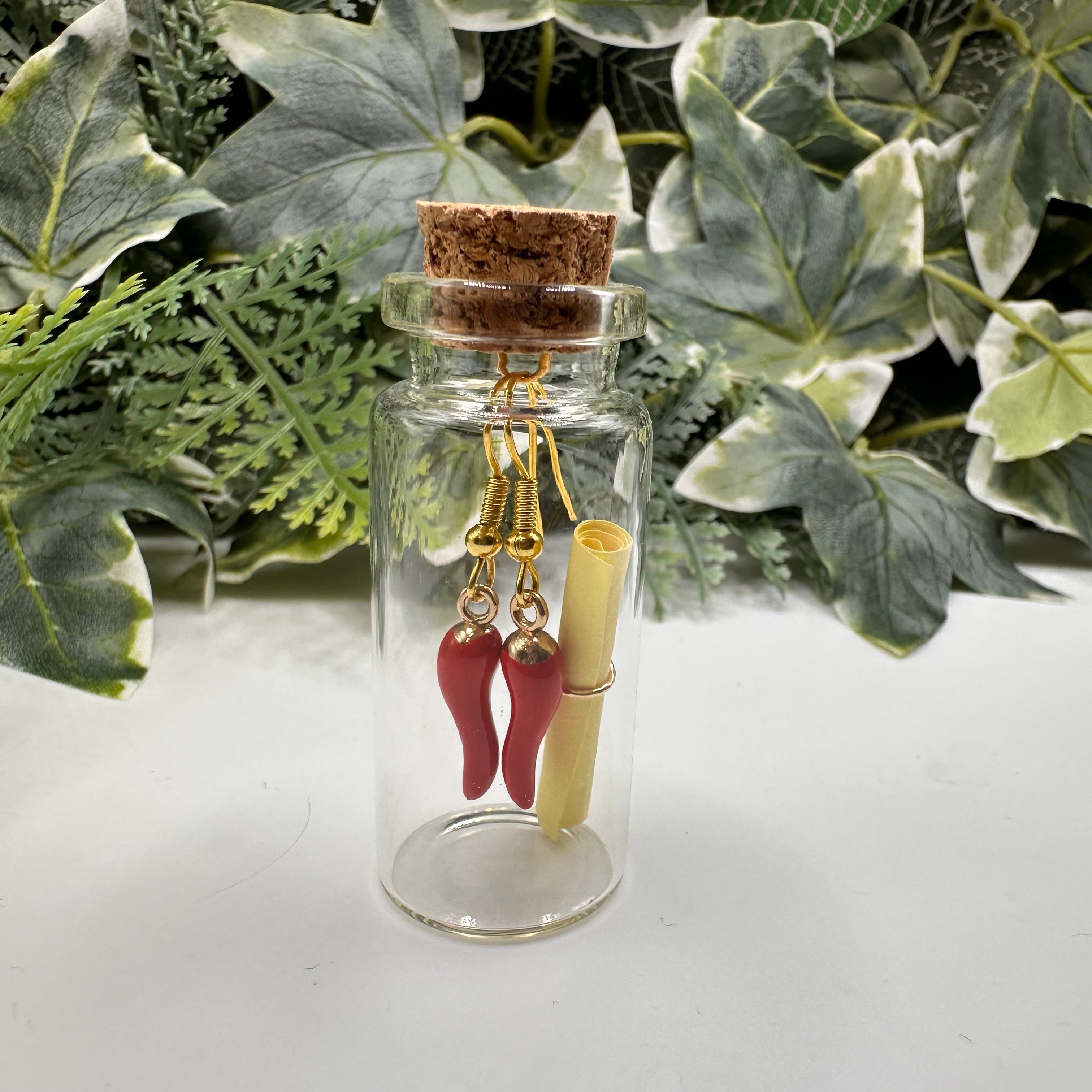 Red Chilli Pepper Bottled Charm Earrings - Gift Boxed