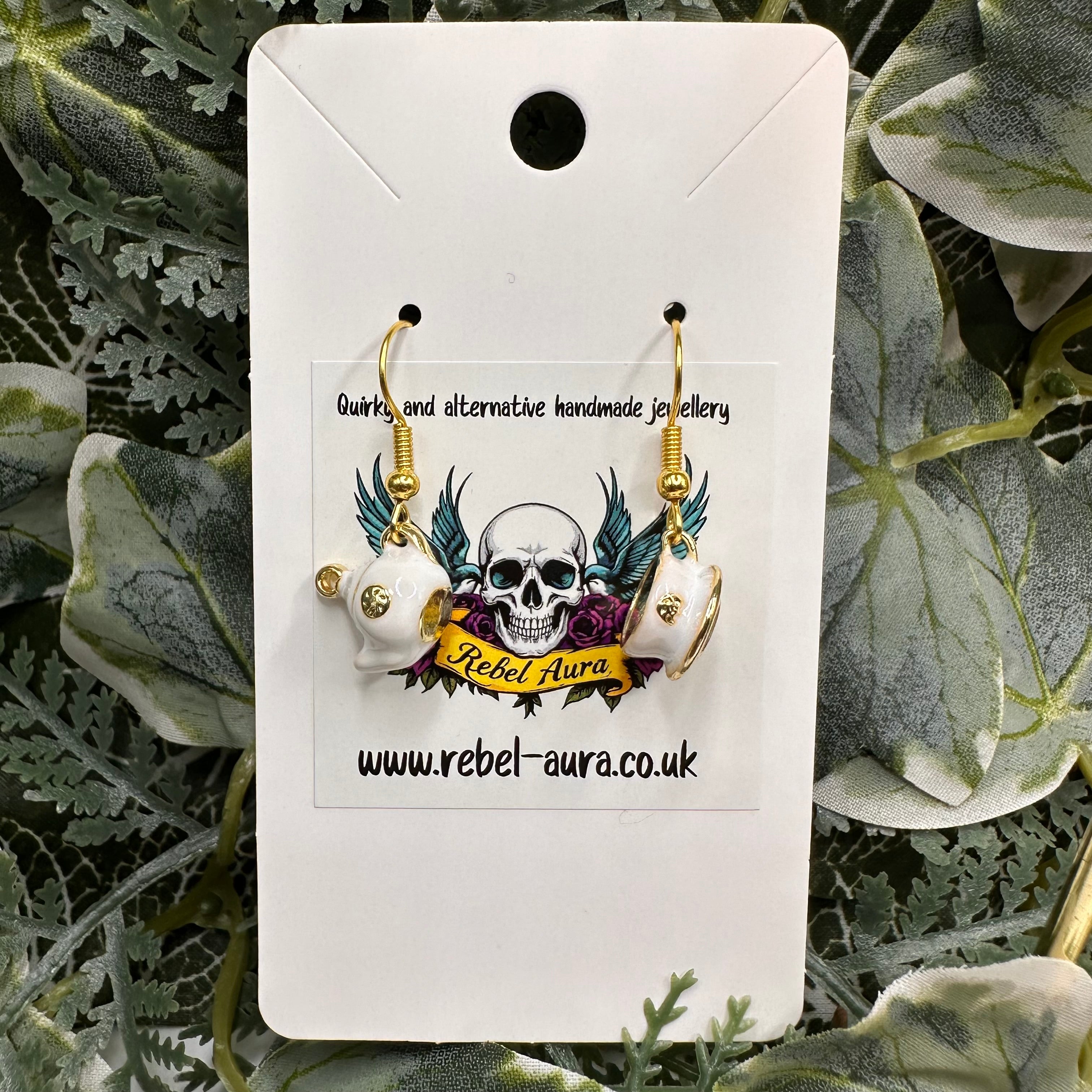 White Teapot & Teacup Charm Earrings