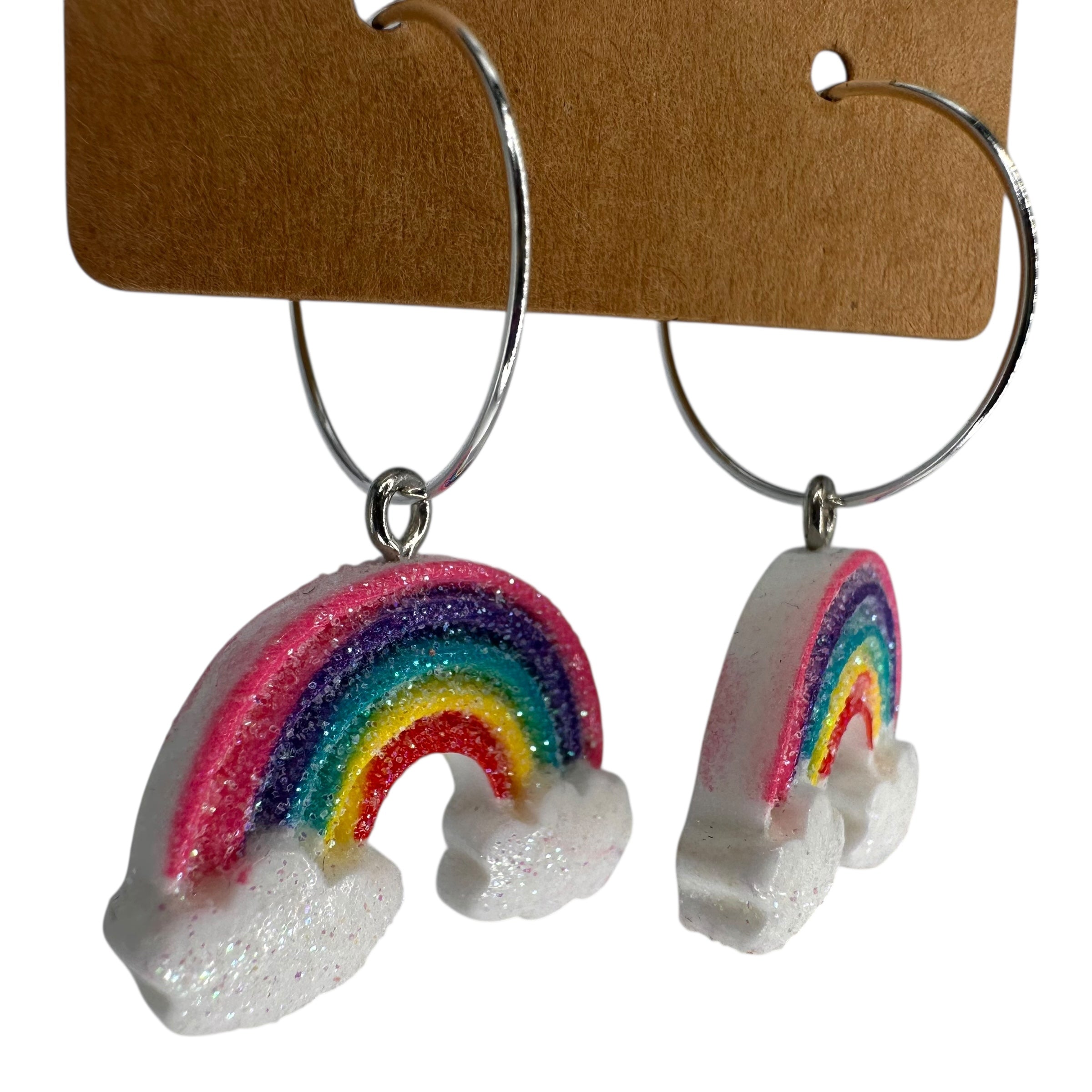 Pink Glitter Rainbow Charm Earrings
