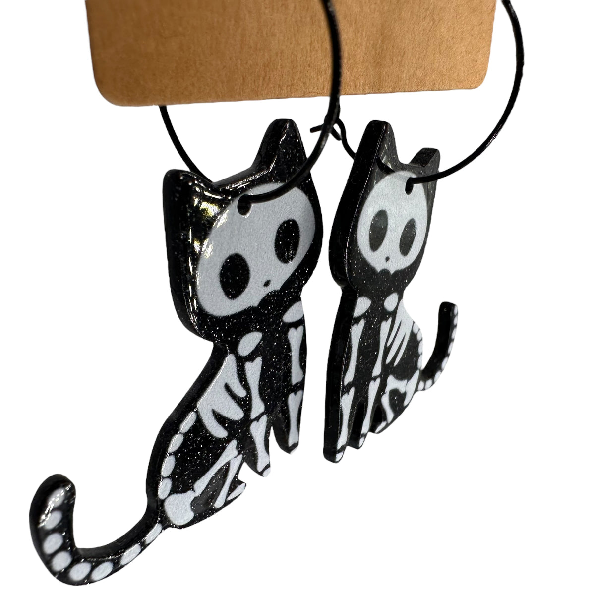 Skeleton cat charm earrings — Rebel Aura handmade jewellery
