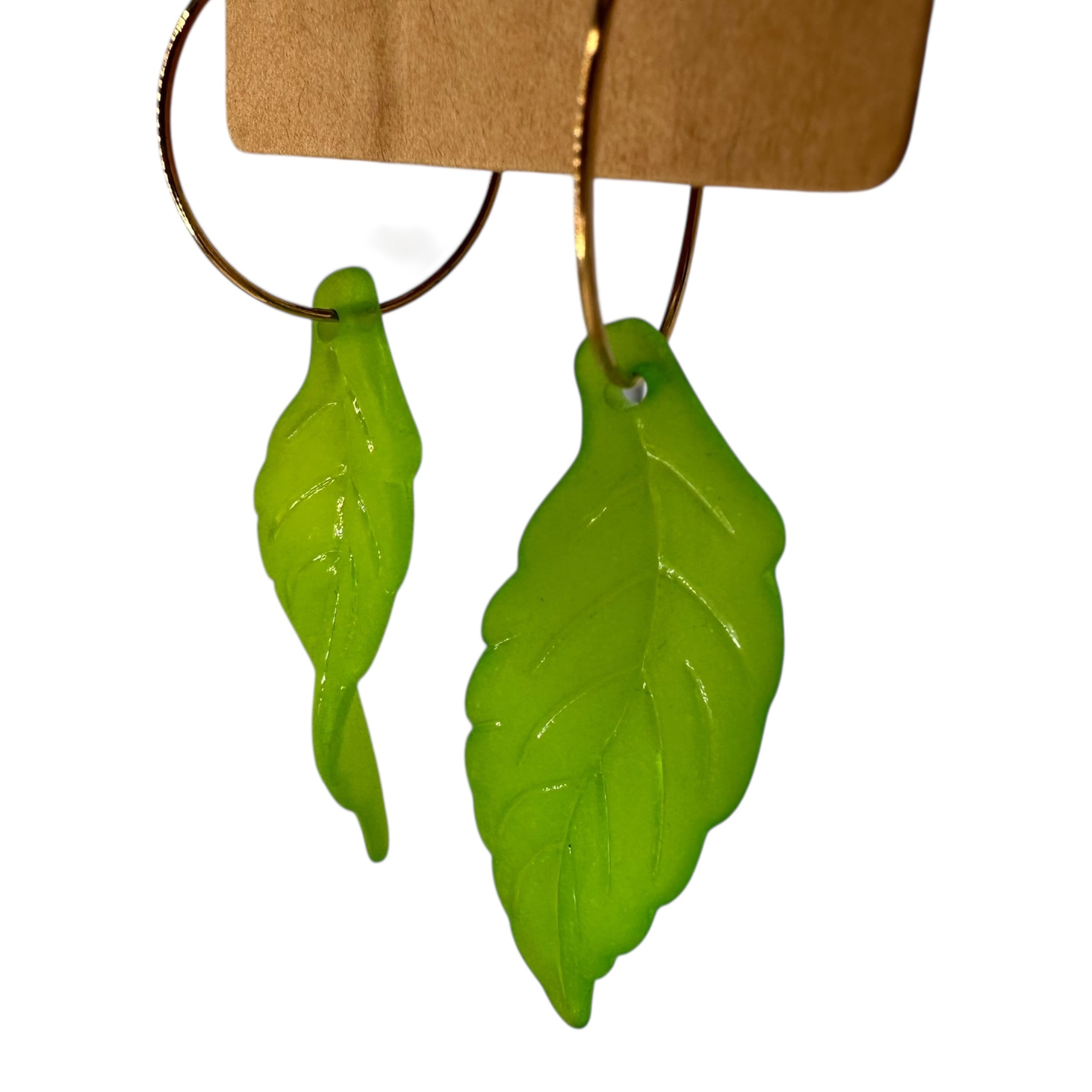 Long Green Leaf Charm Earrings