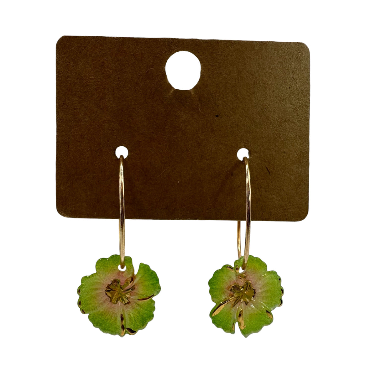 Pretty Green Flower Charm Earrings