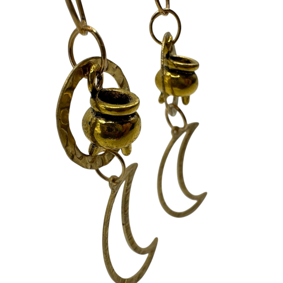Witching Hour Earrings – champagne gold-tone cauldron and crescent moon earrings