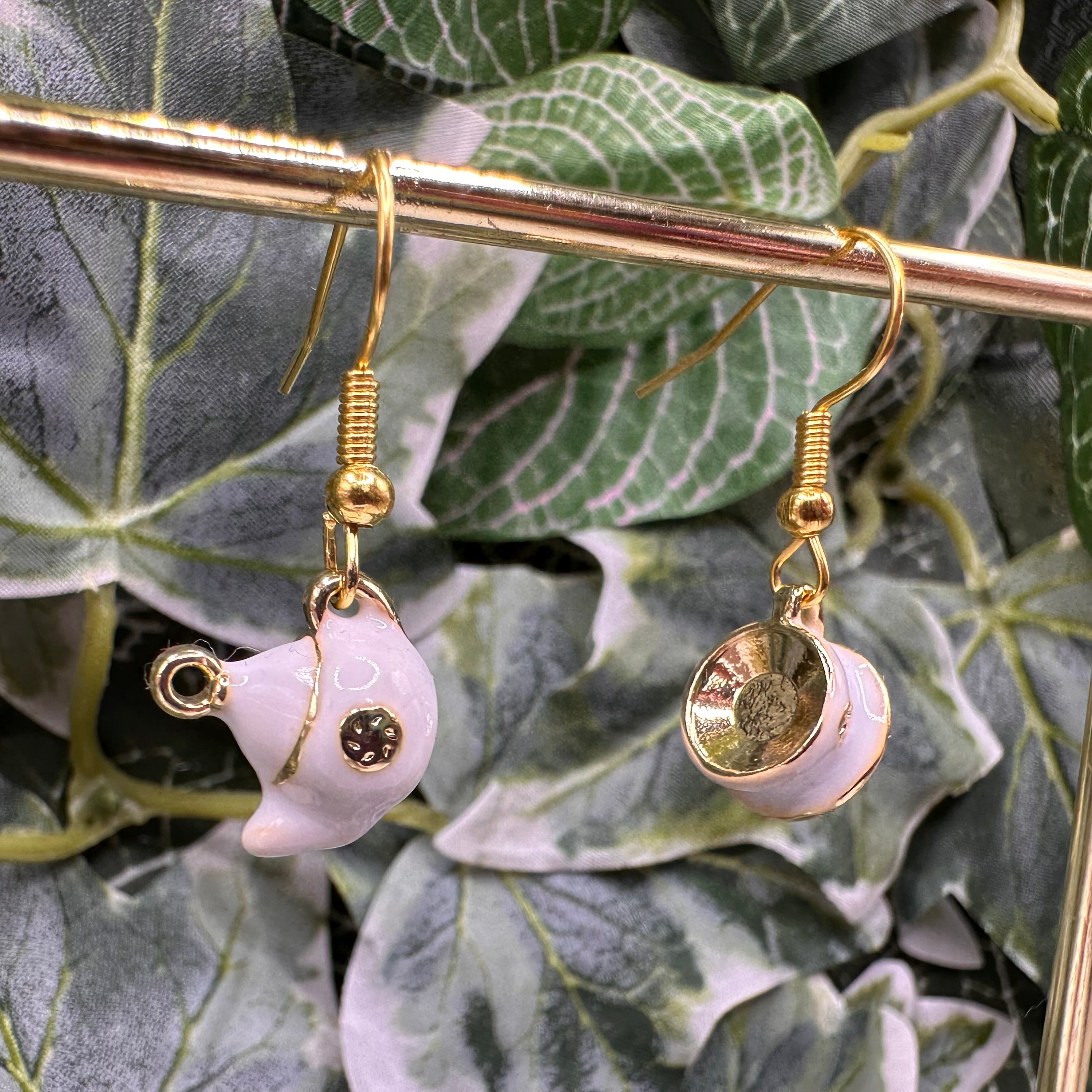 White Teapot & Teacup Charm Earrings