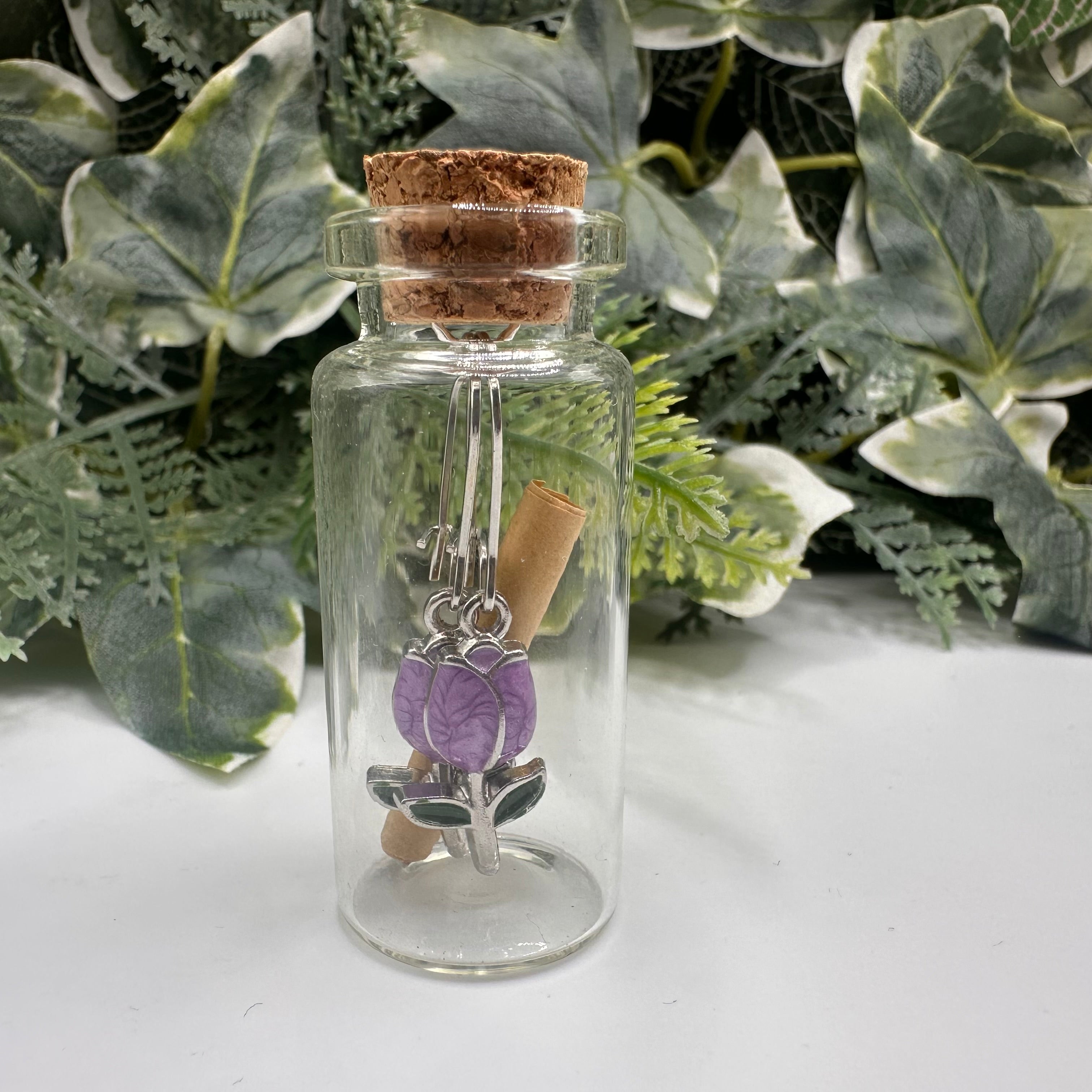 Purple Tulip Bottled Charm Earrings