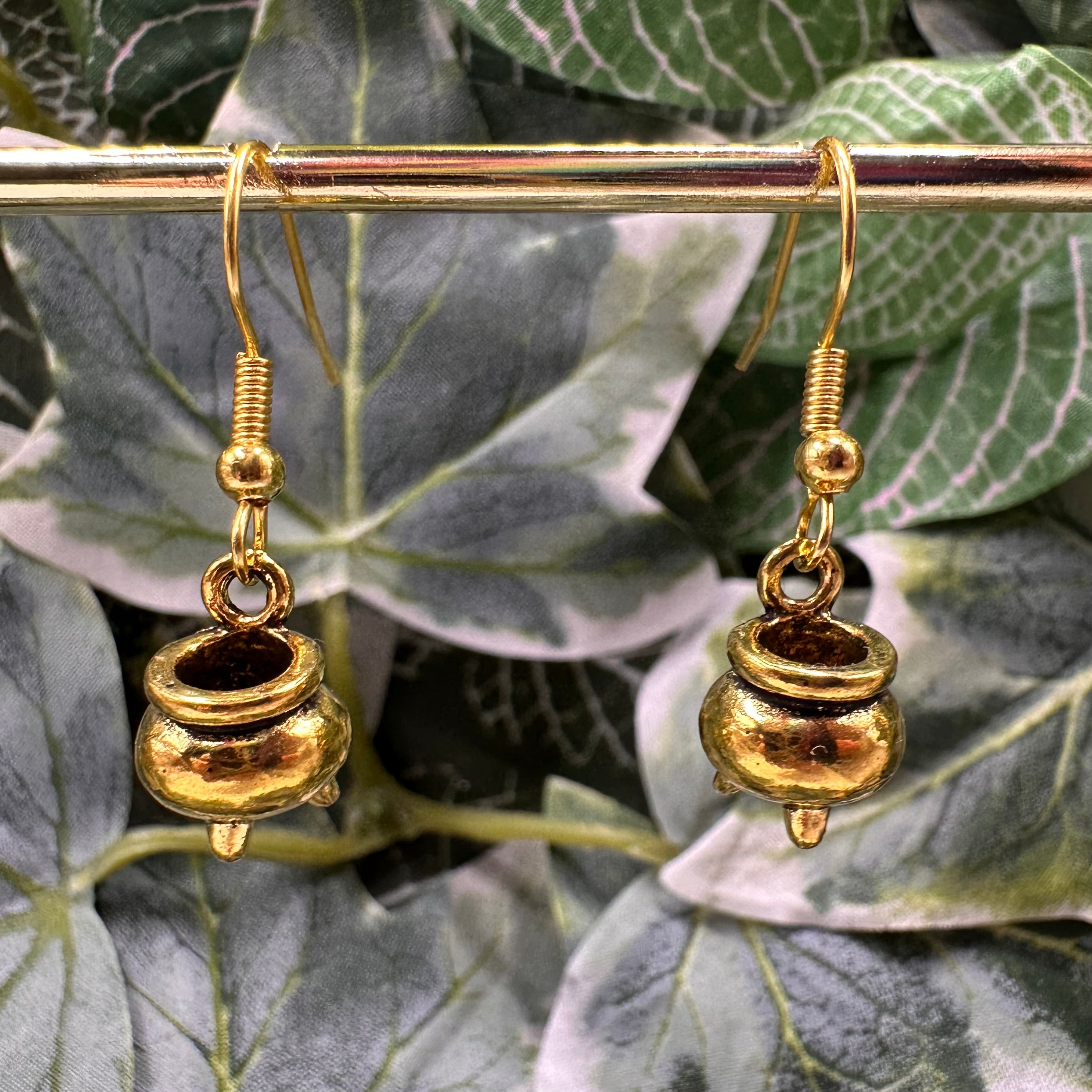 Gold Cauldron Charm Earrings