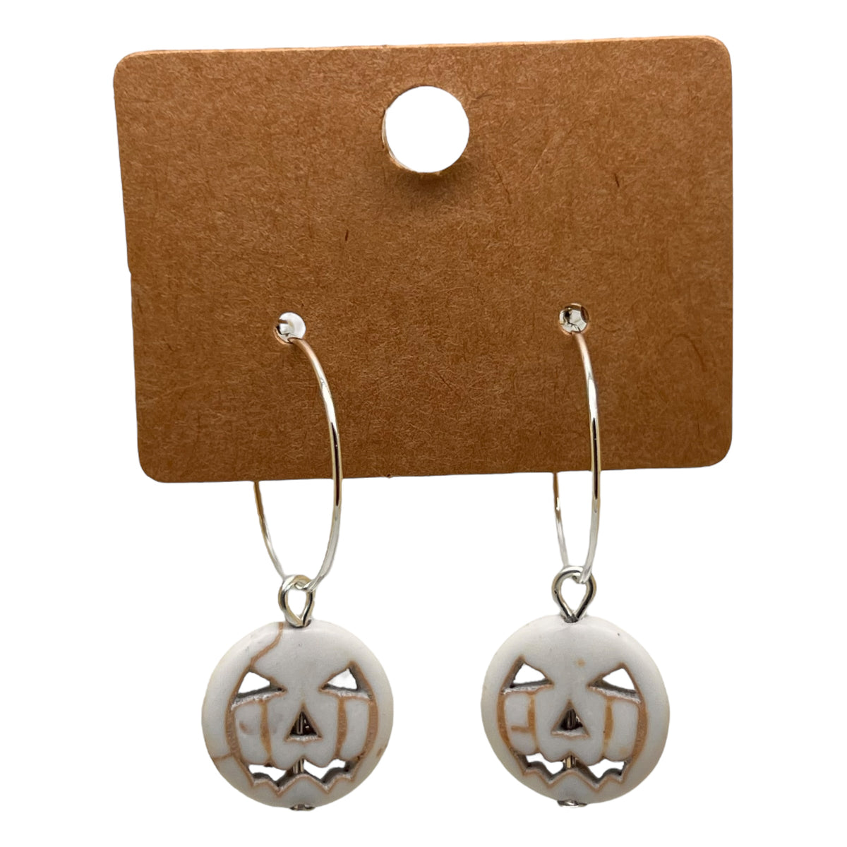 White spooky pumpkin Halloween charm earrings — Rebel Aura handmade jewellery