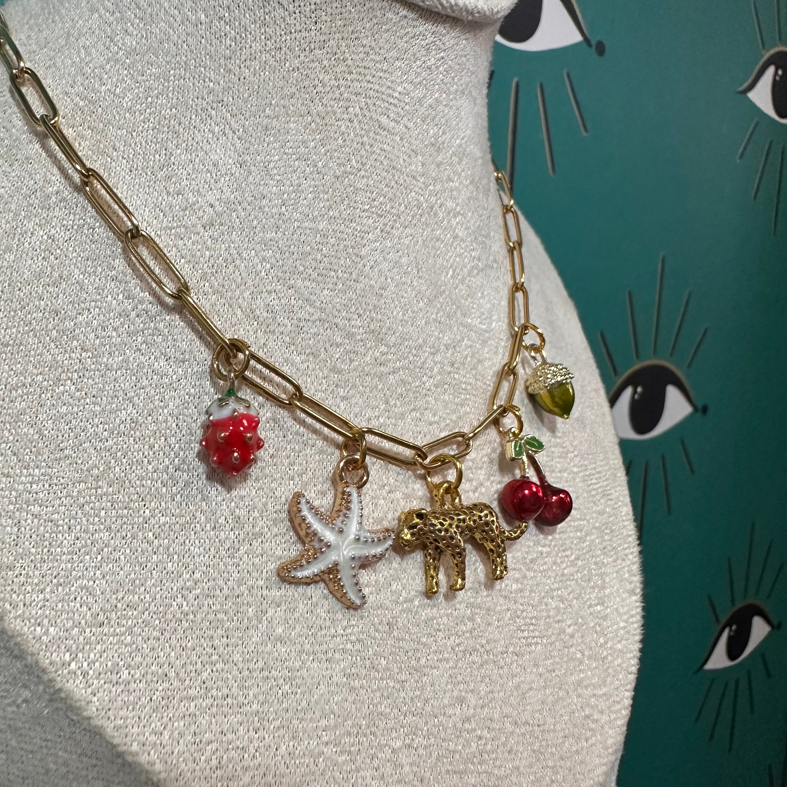 Cherry Leopard Parade - Multi-Charm Necklace