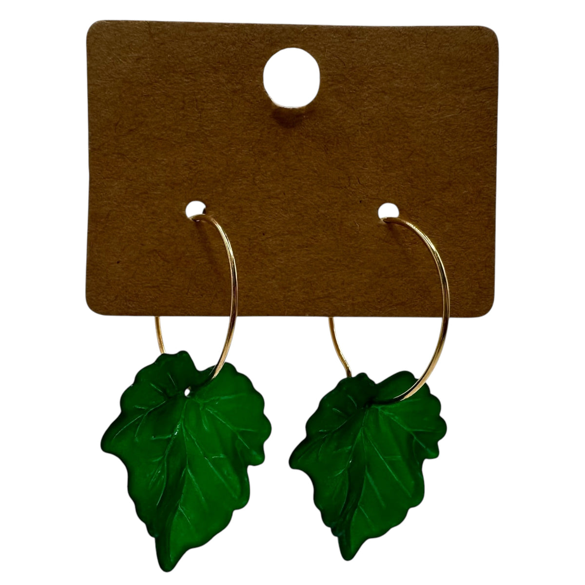 Deep Green Autumn Leaf Charm Earrings
