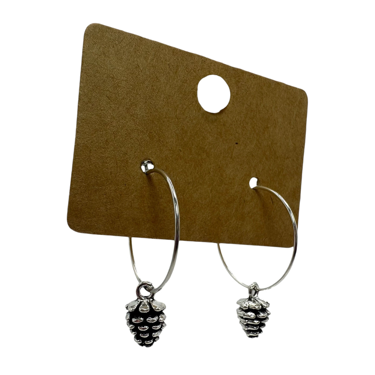 Silver Pinecone Charm Earrings