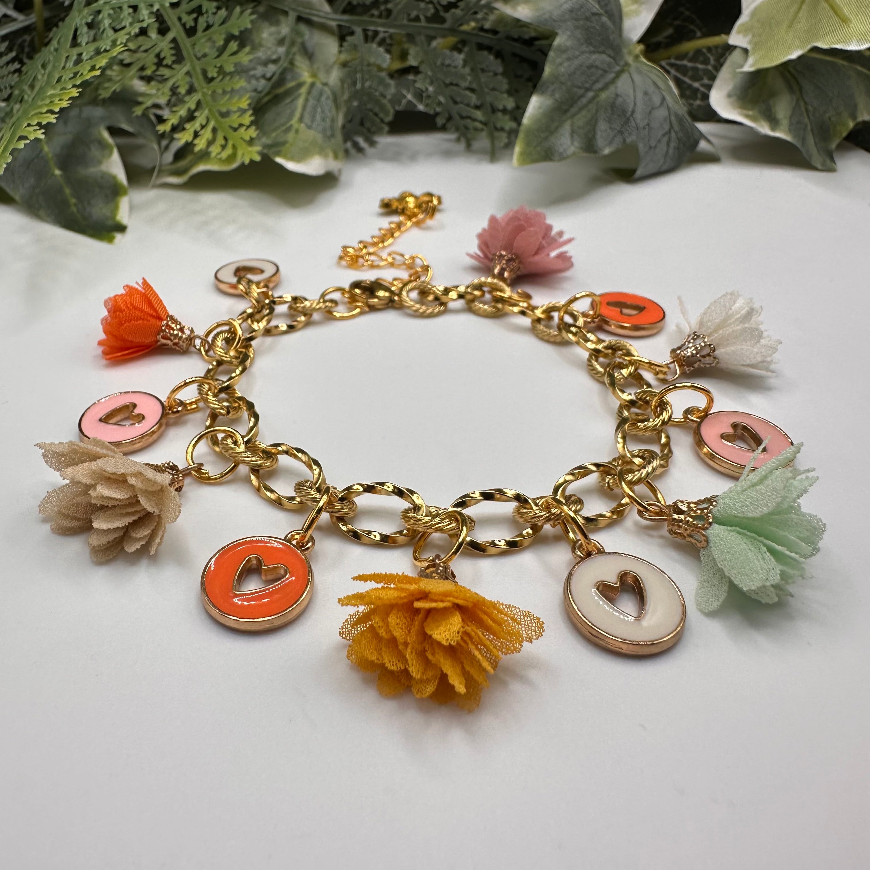 Pastel Boho Flower & Heart Charm Bracelet