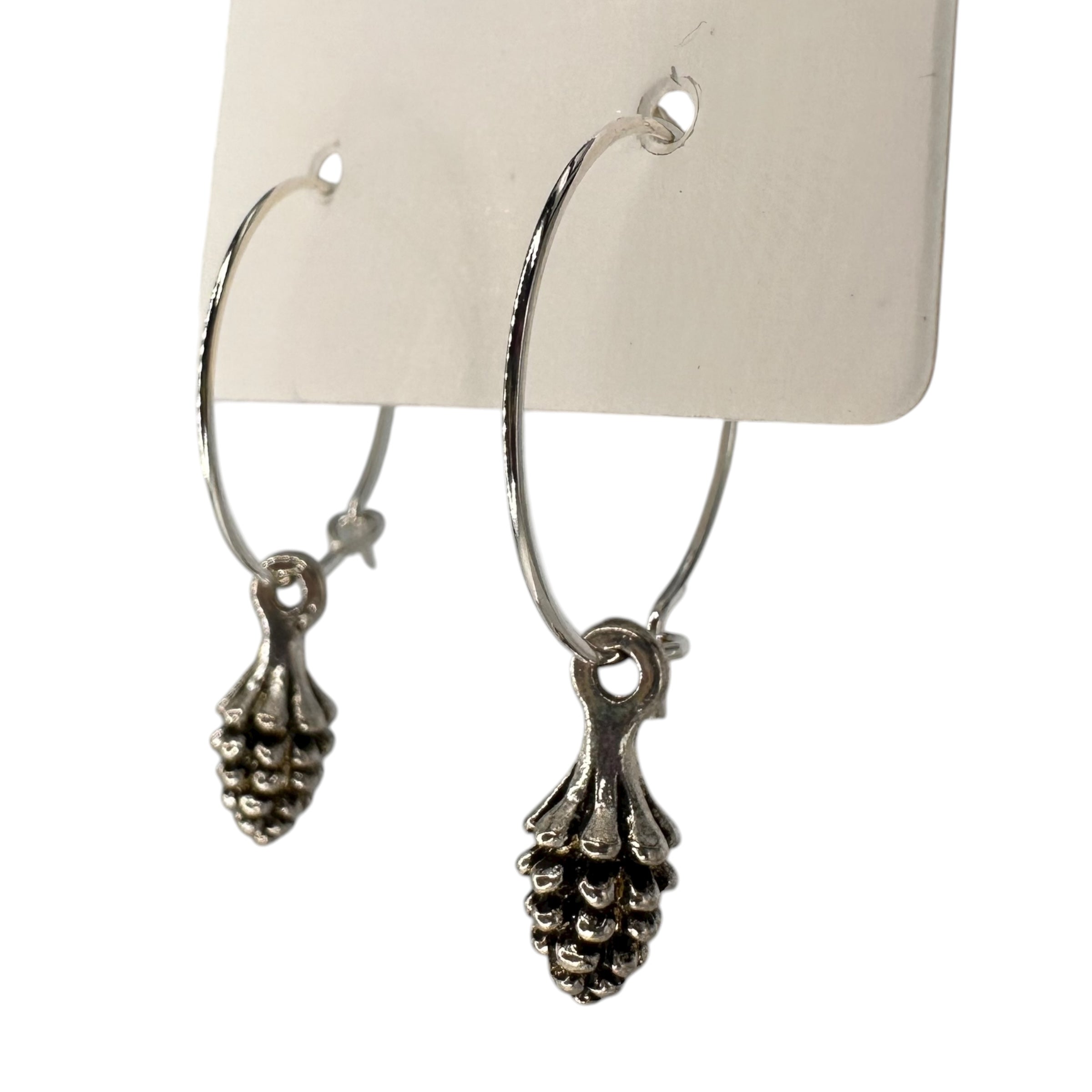 Silver Pinecone Charm Earrings