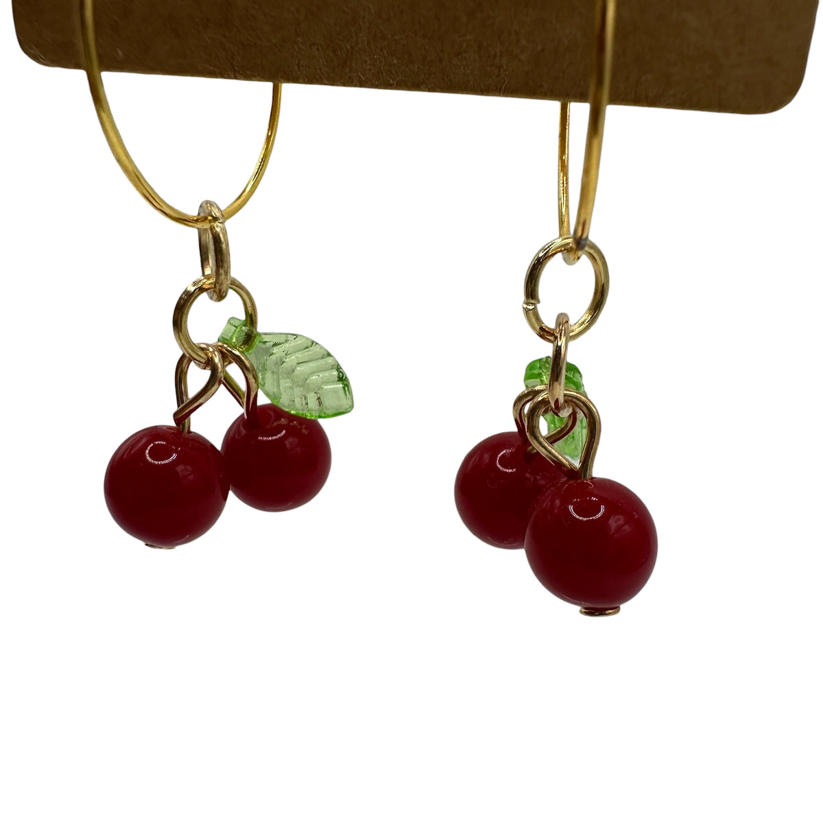 Dark Red Cherry Bead Charm Earrings