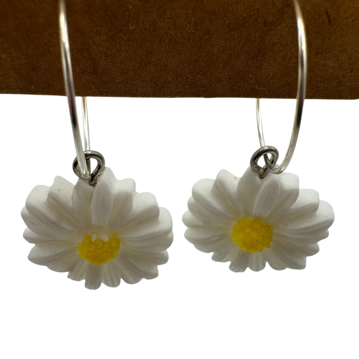 White Daisy Charm Earrings