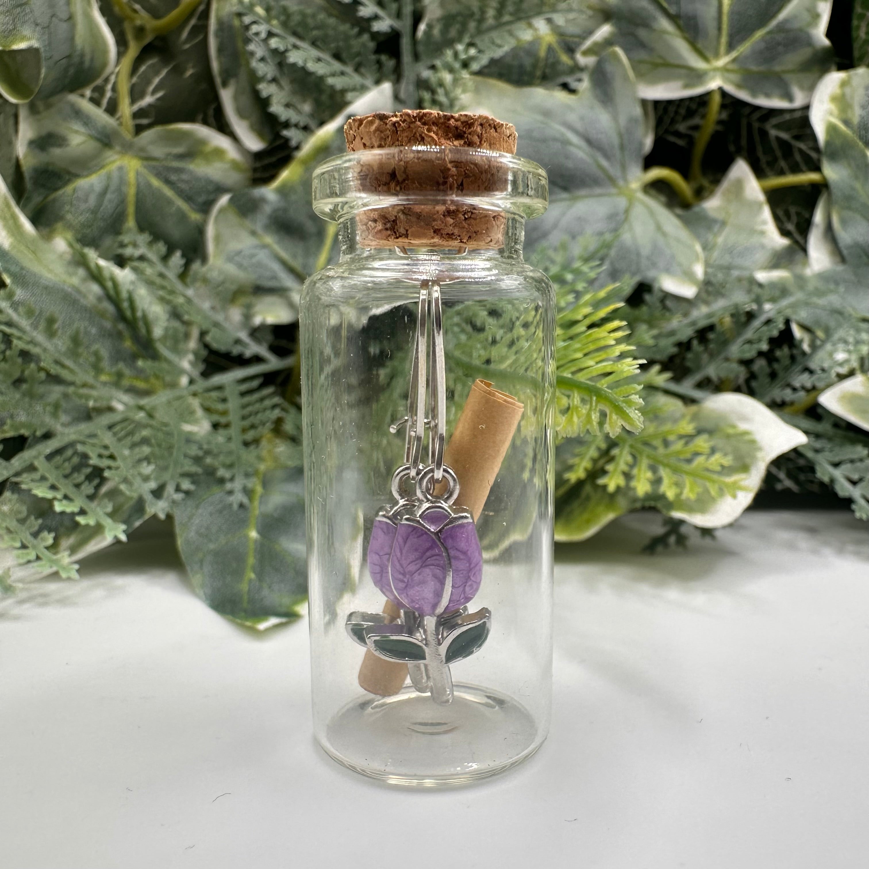 Purple Tulip Bottled Charm Earrings