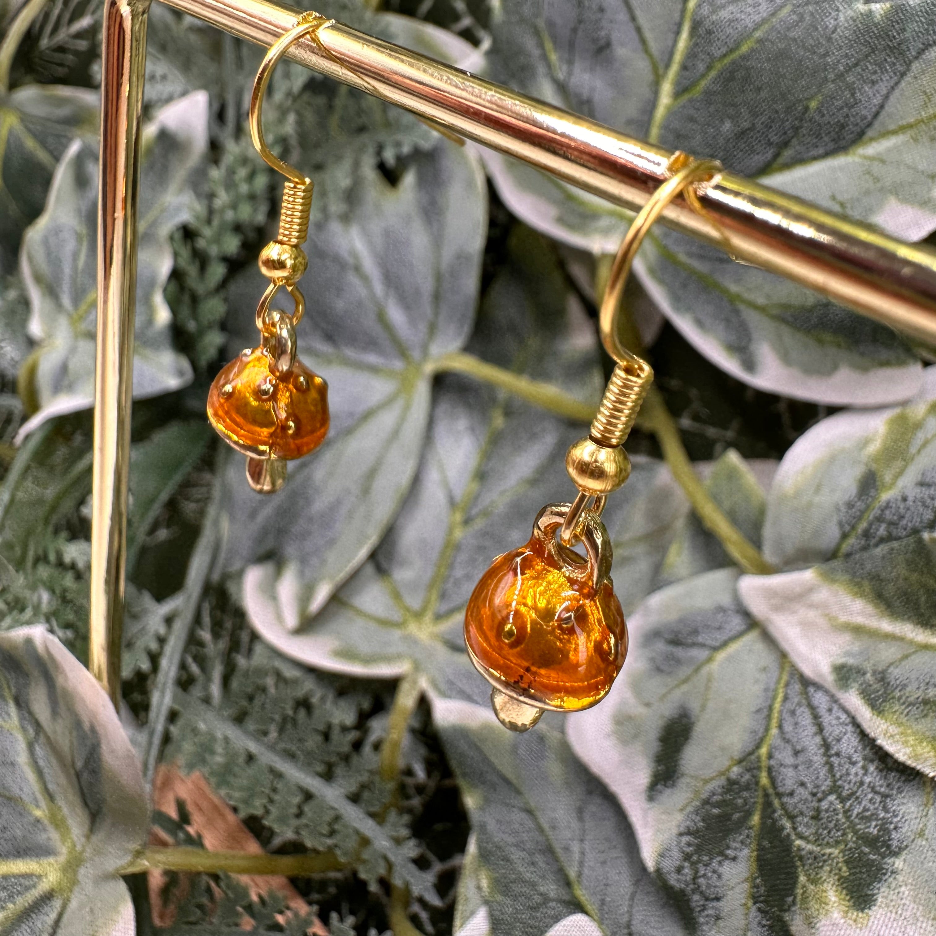 Autumn Orange Toadstool Charm Earrings