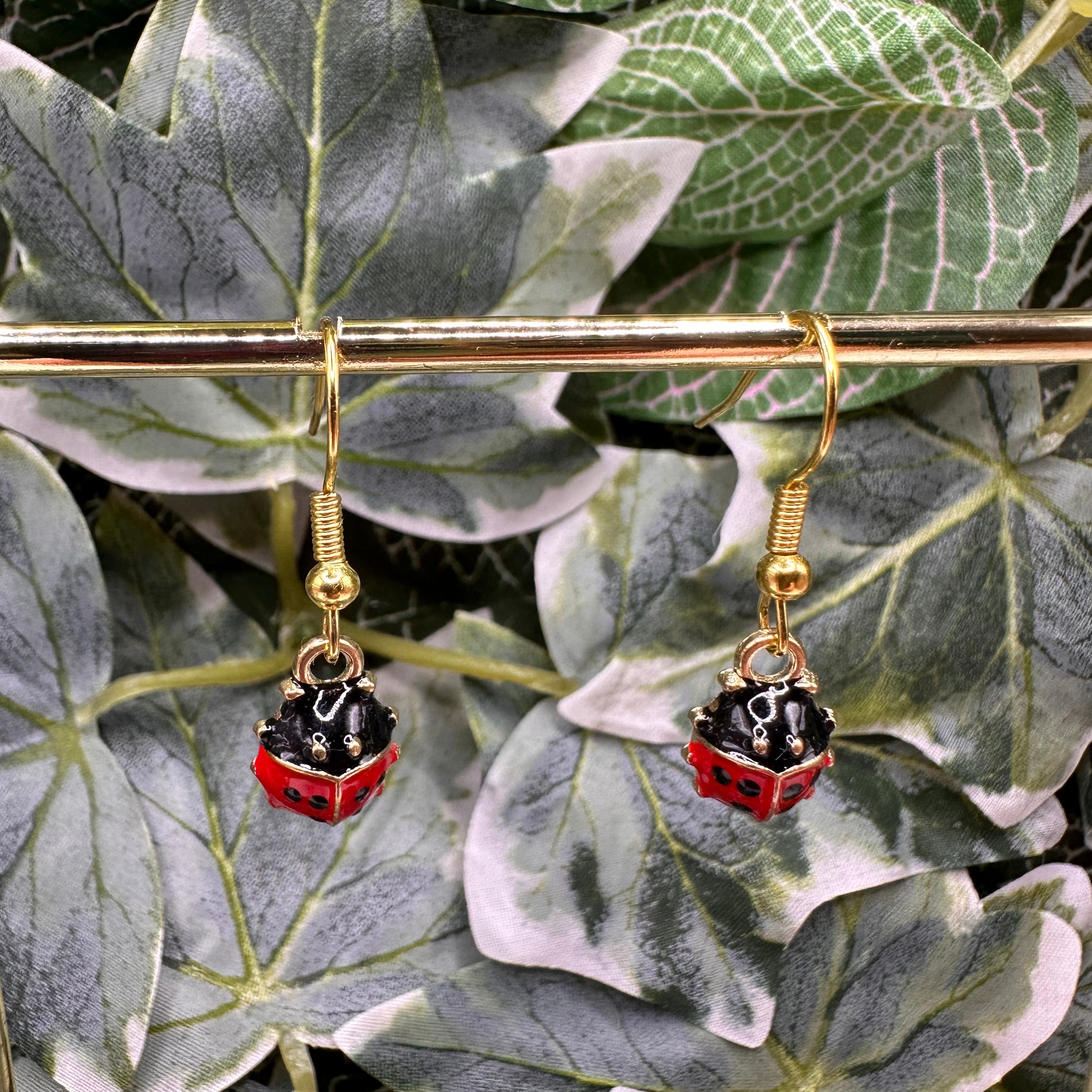 Gold Ladybird Charm Earrings