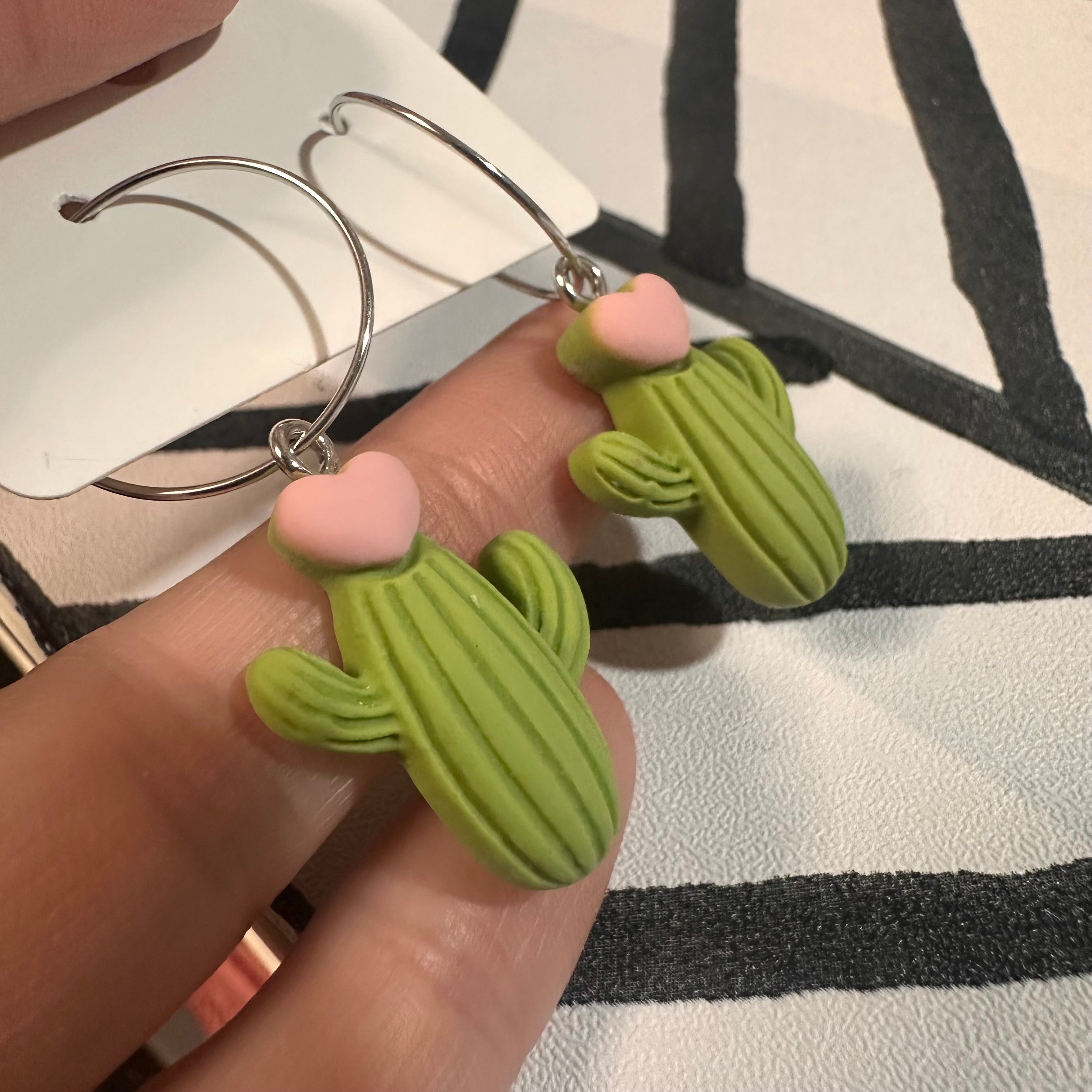 Green Cactus Heart Charm Earrings