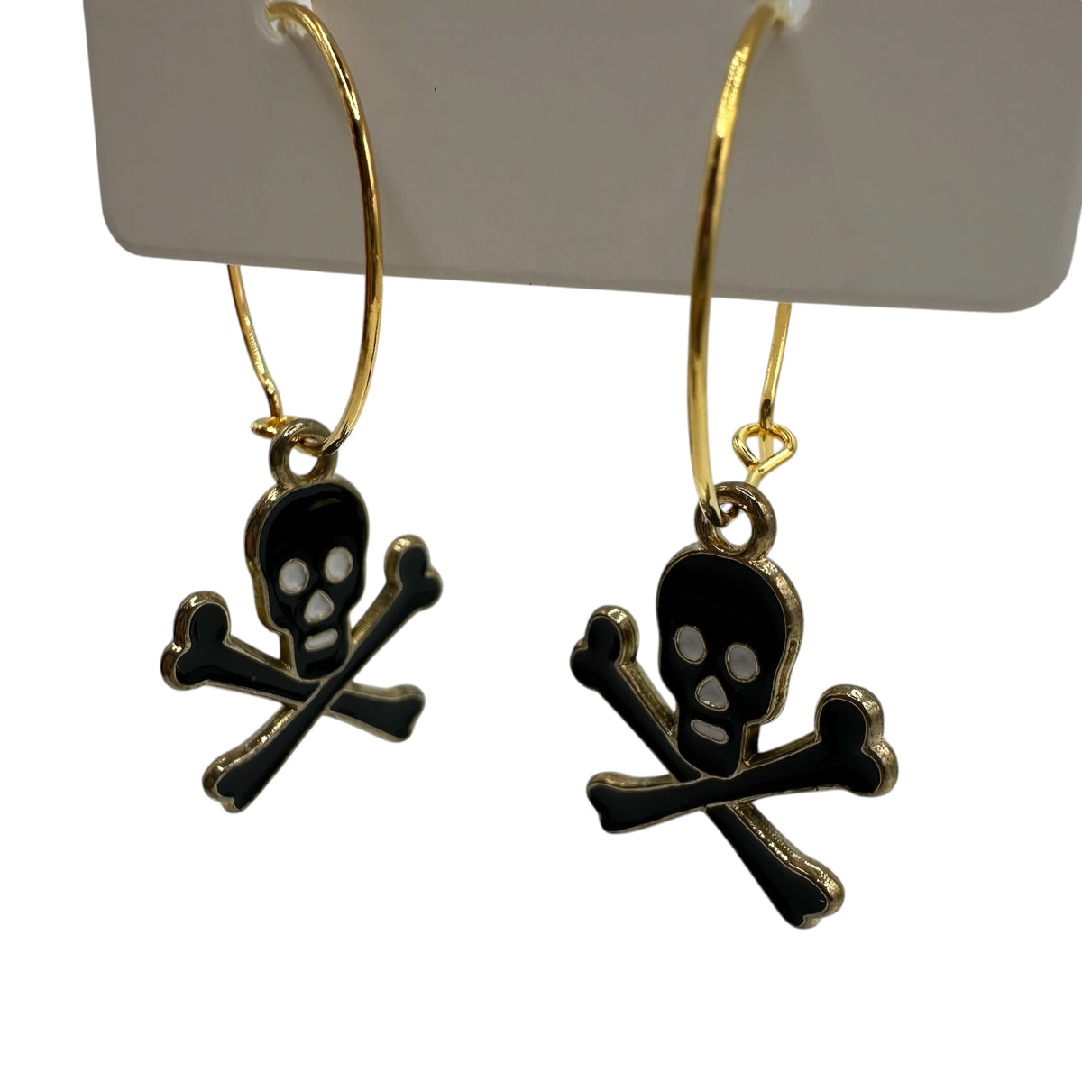 Black & Gold Skull and Crossbones Charm Earrings