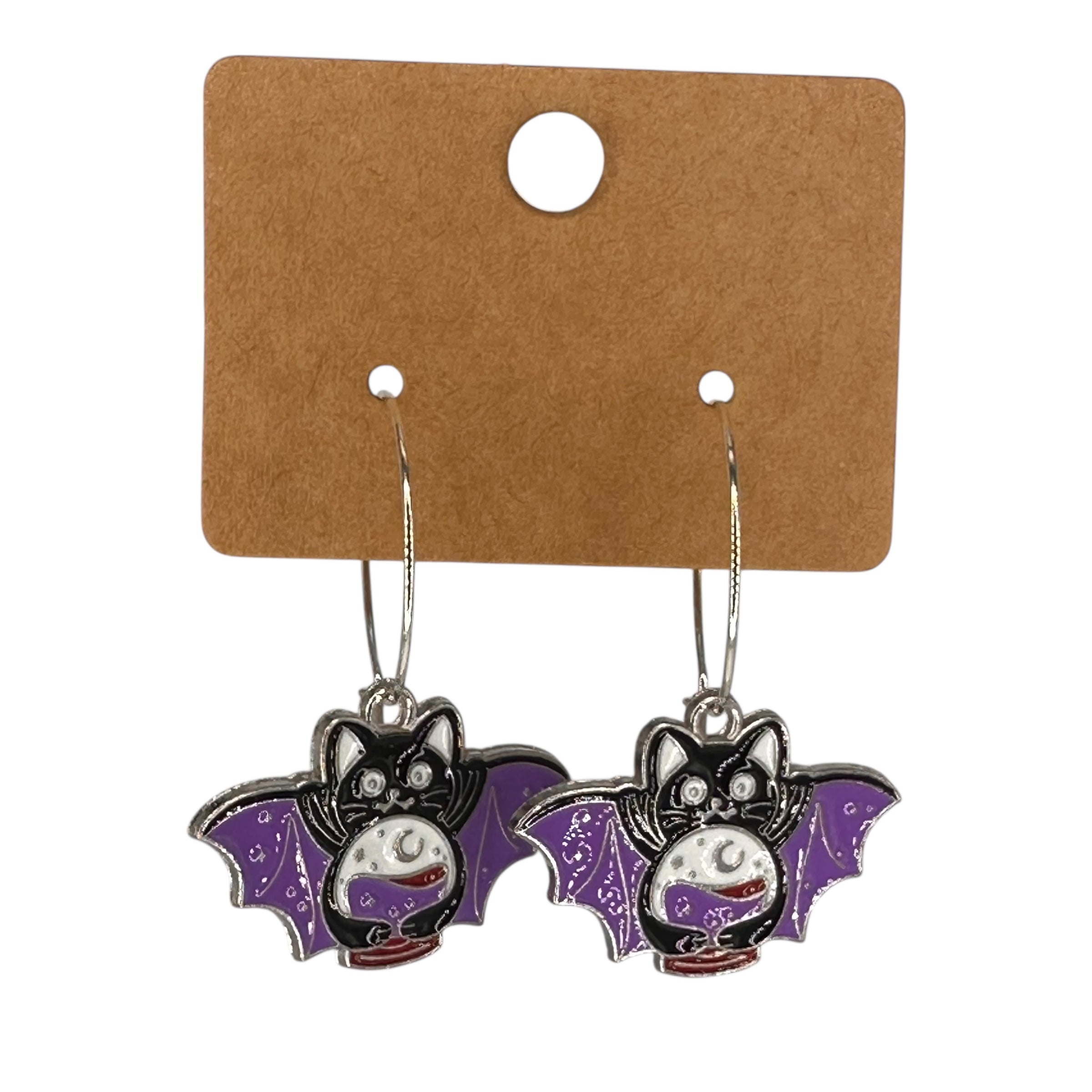 Purple & Black Bat Charm Earrings