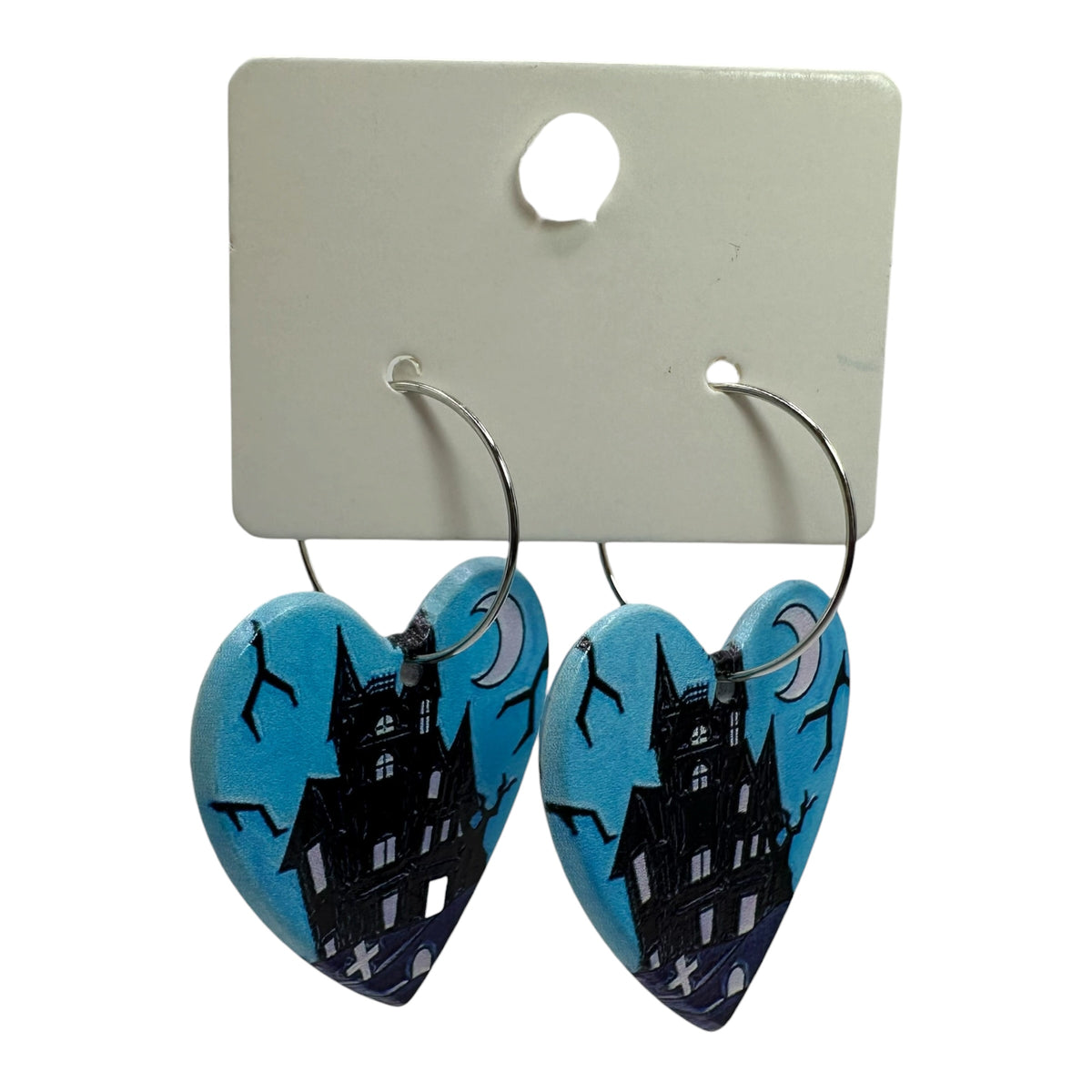 Haunted House Heart Charm Earrings