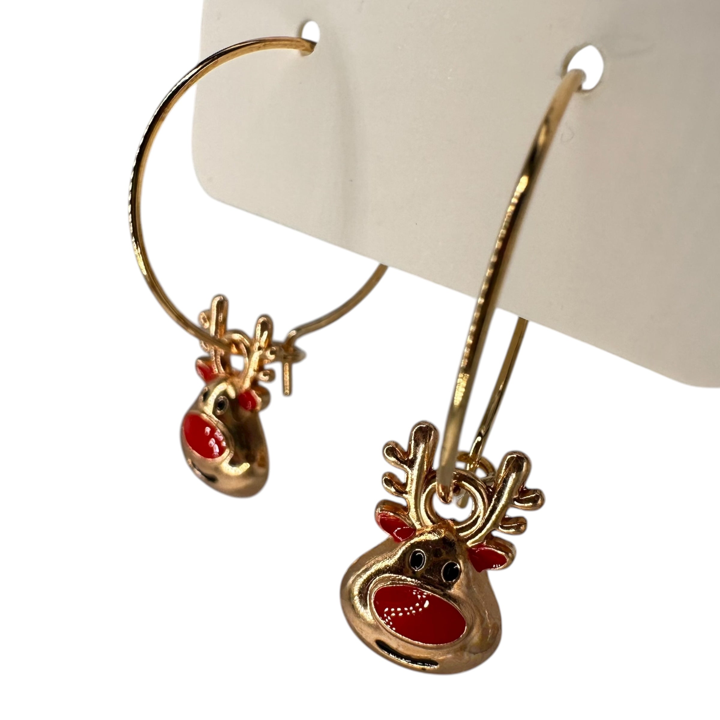 Tiny Gold Rudolph Face Charm Earrings
