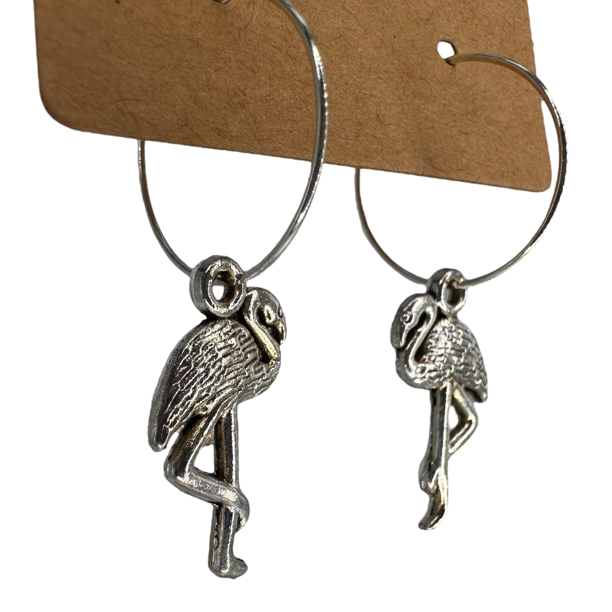 Silver Flamingo Charm Earrings