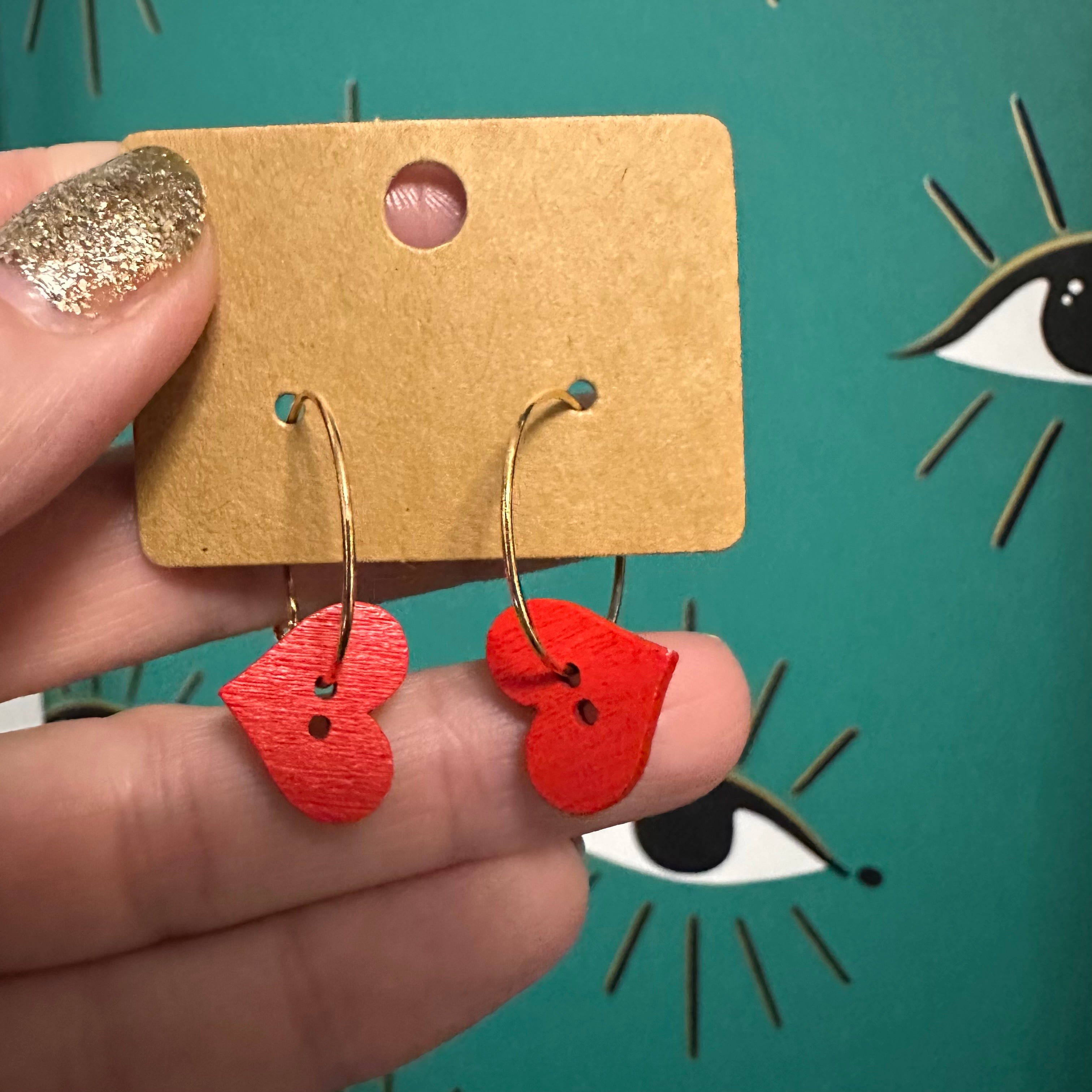 Red Heart Button Charm Earrings