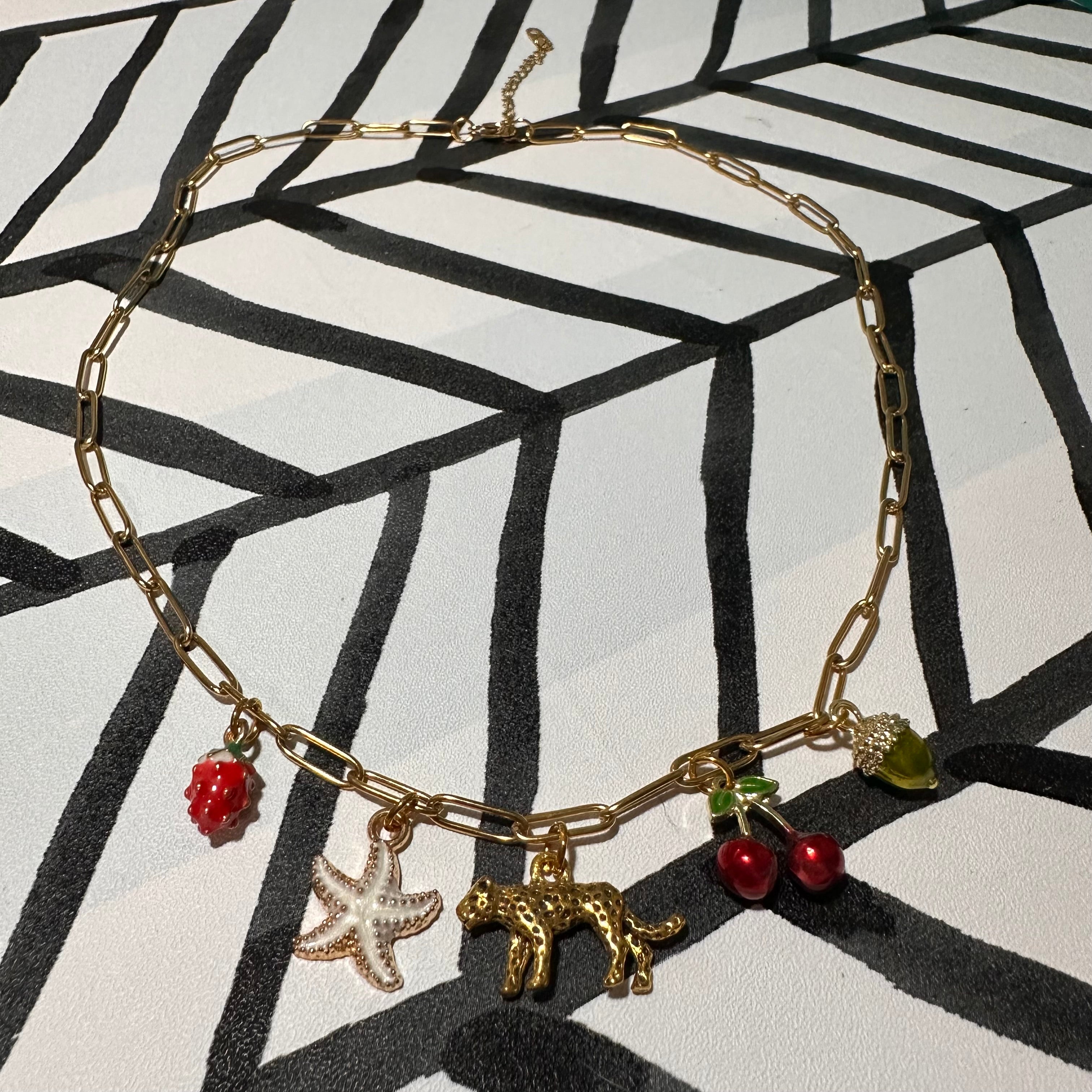 Cherry Leopard Parade - Multi-Charm Necklace