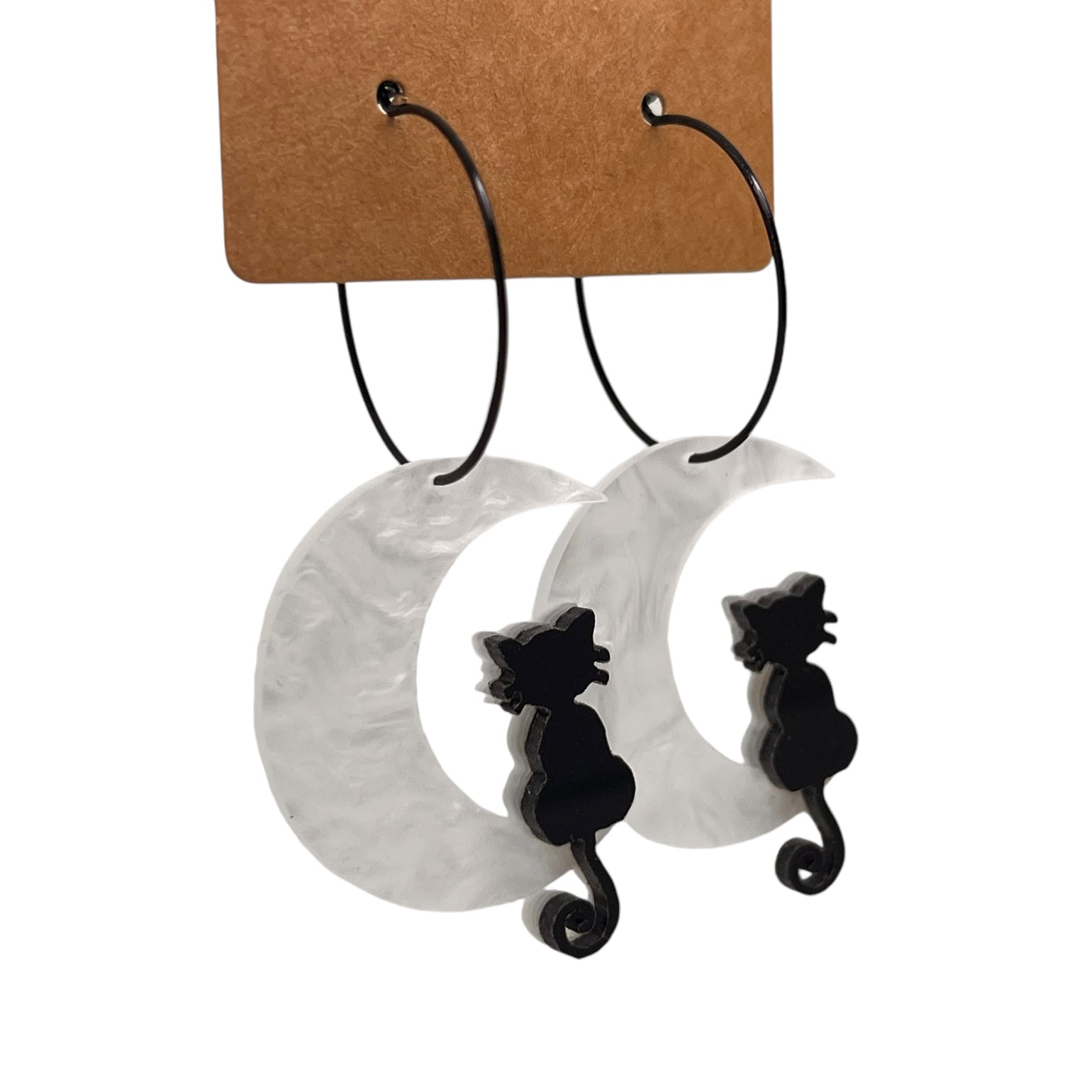 Sitting Cat Moon Charm Earrings
