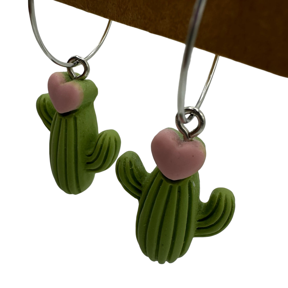 Green Cactus Heart Charm Earrings
