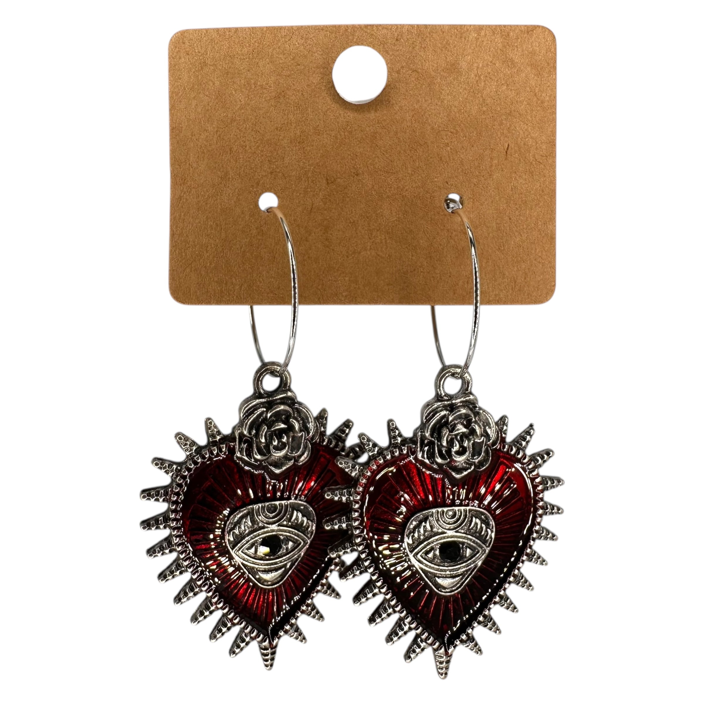 Rock Heart & Eye Charm Earrings