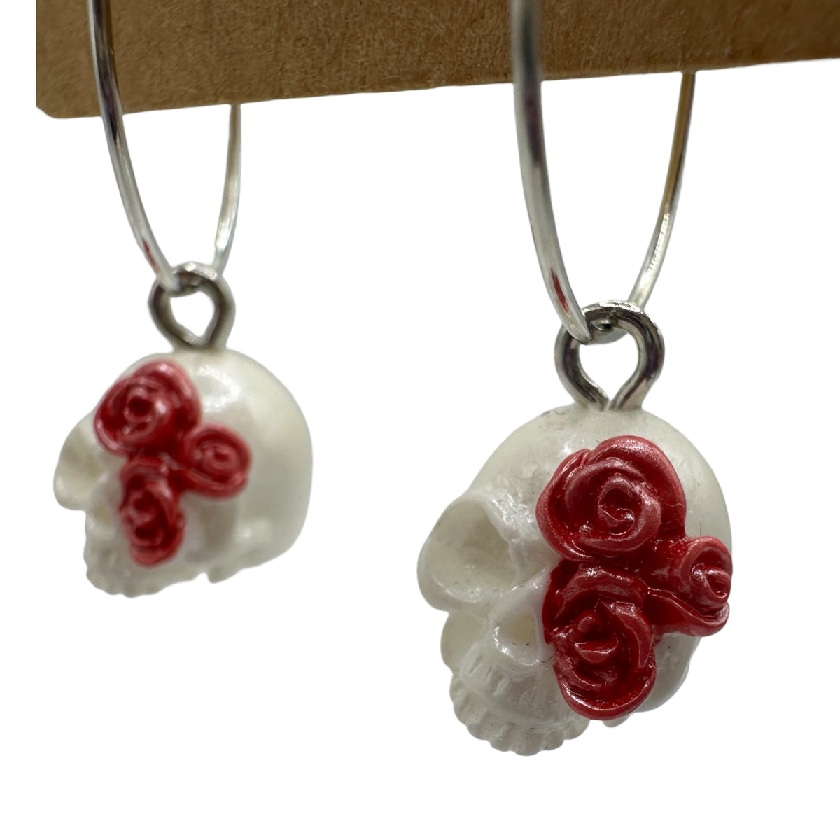 Pearl-White Rose Skull Charm Earrings