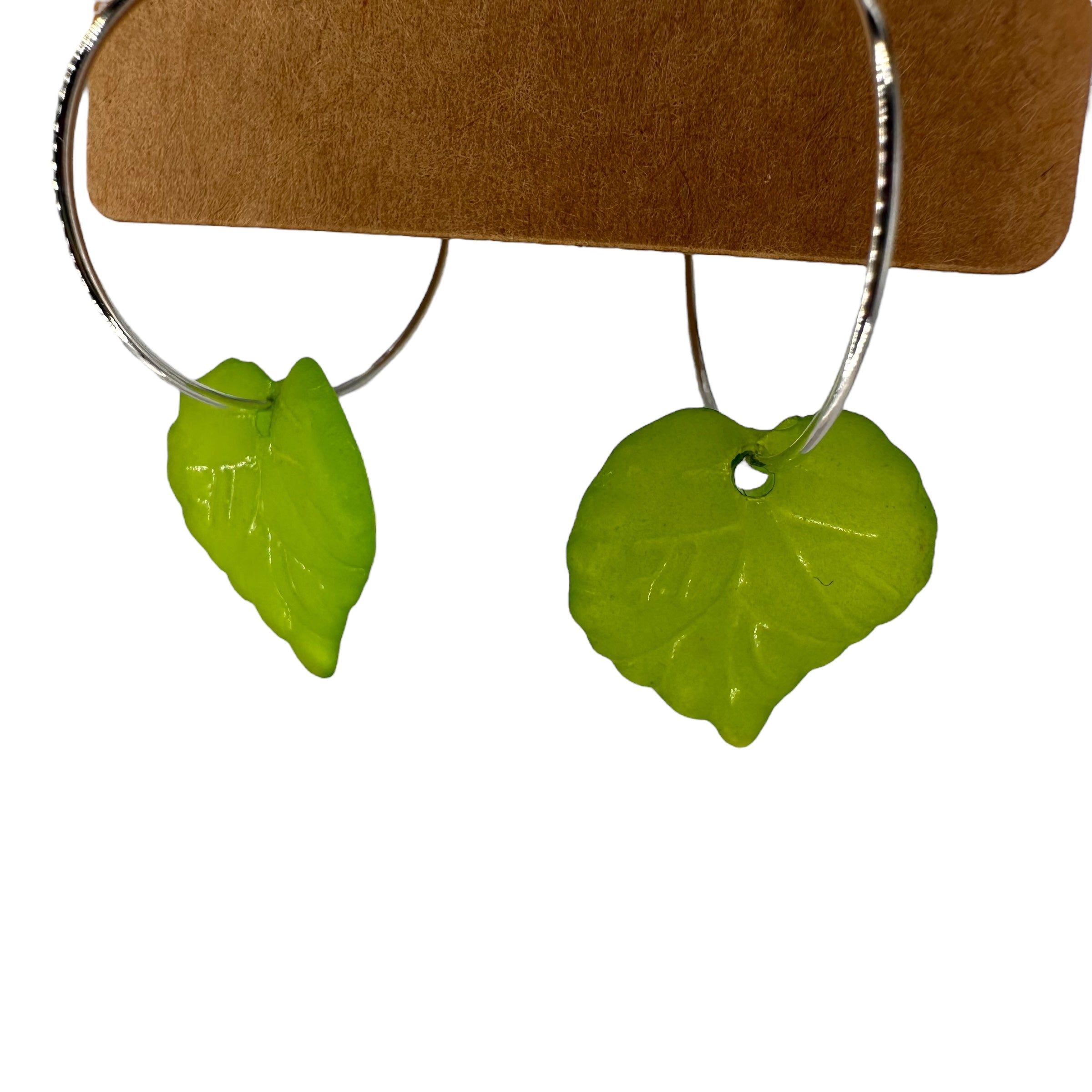 Green Heart Leaves Charm Earrings