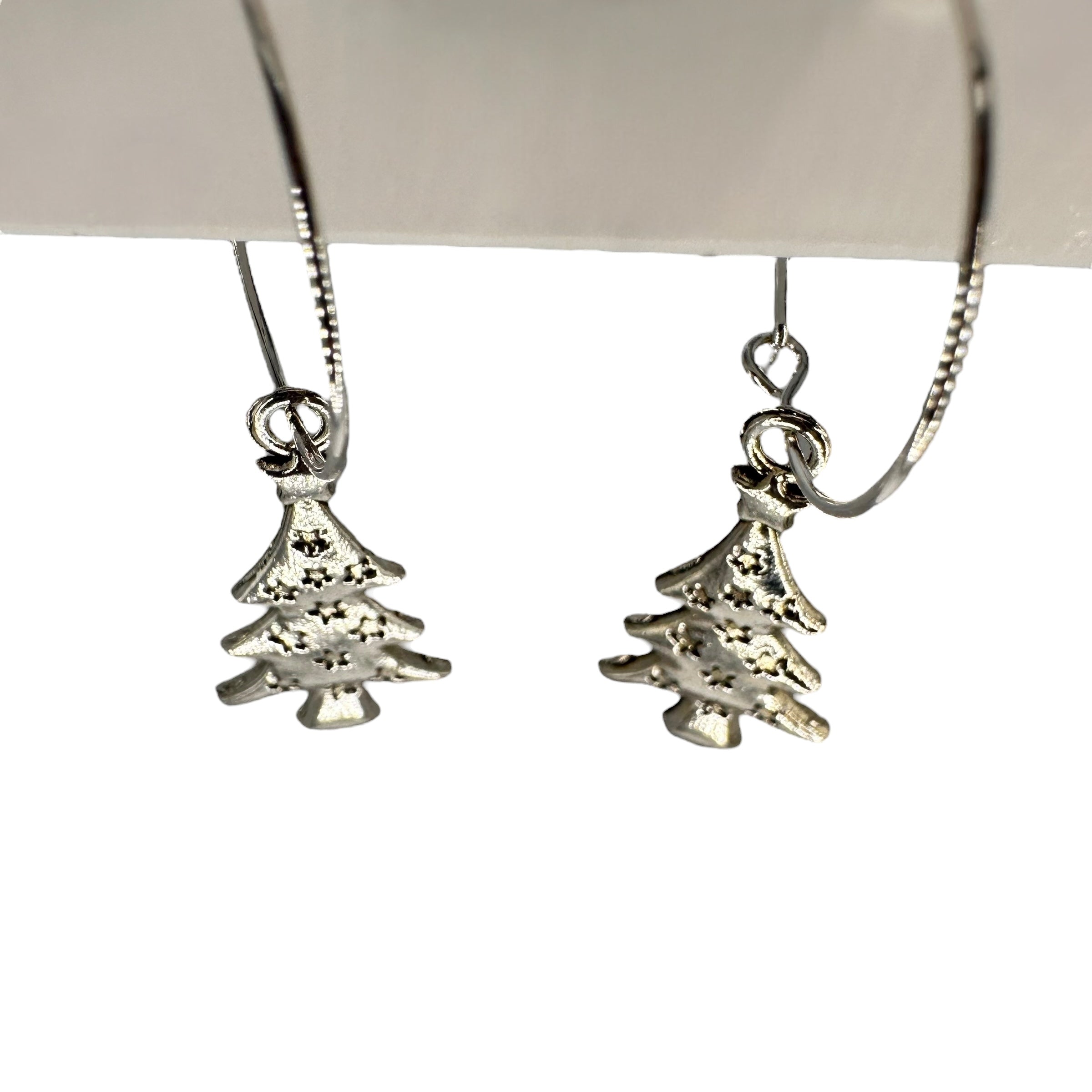 Silver Star Christmas Tree Charm Earrings