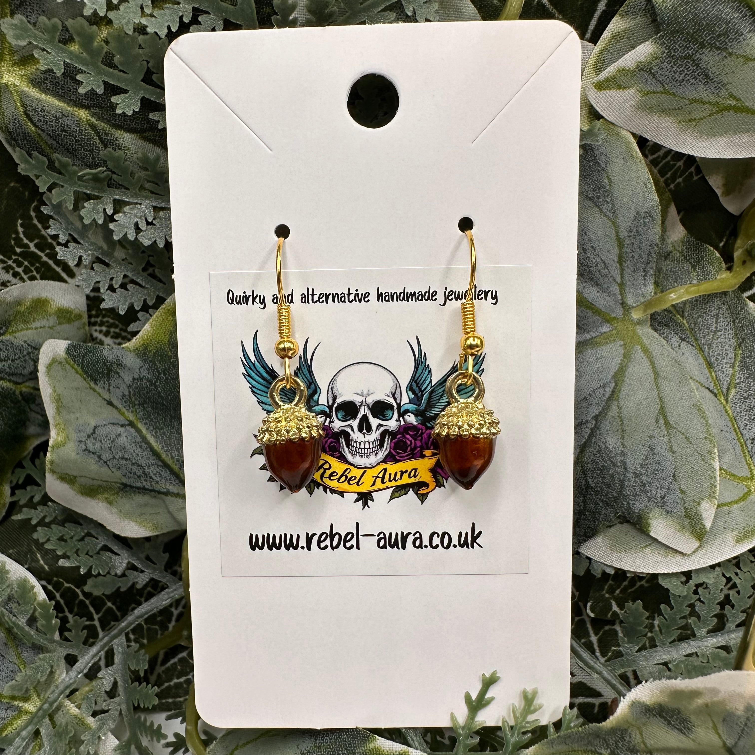 Brown Acorn Charm Earrings