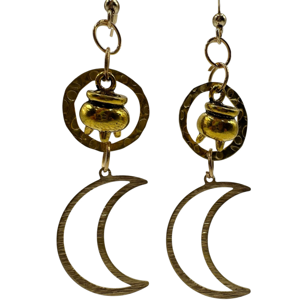 Witching Hour Earrings – champagne gold-tone cauldron and crescent moon earrings