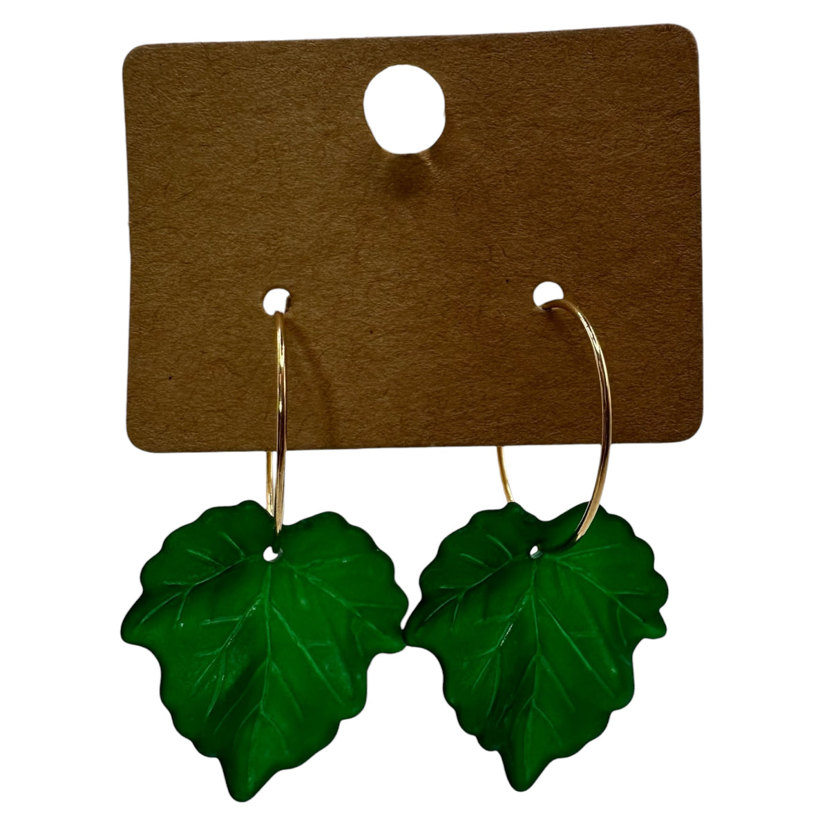 Deep Green Autumn Leaf Charm Earrings